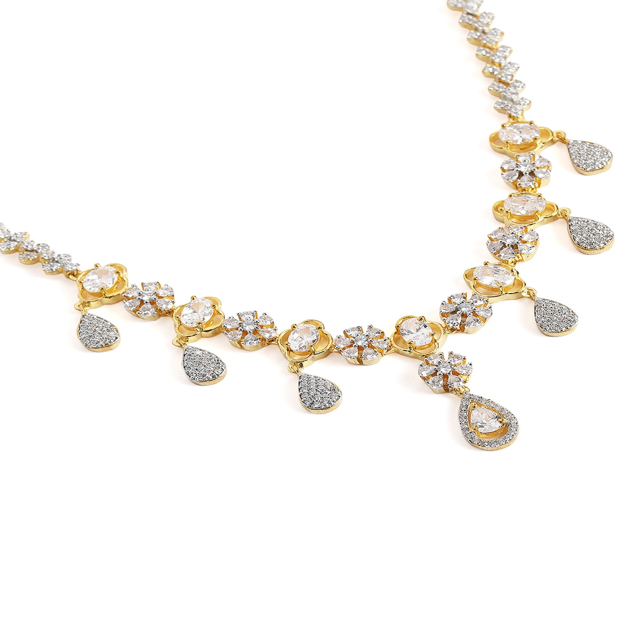 Gold Plated Flower White AD-Studded Jewellery Set
