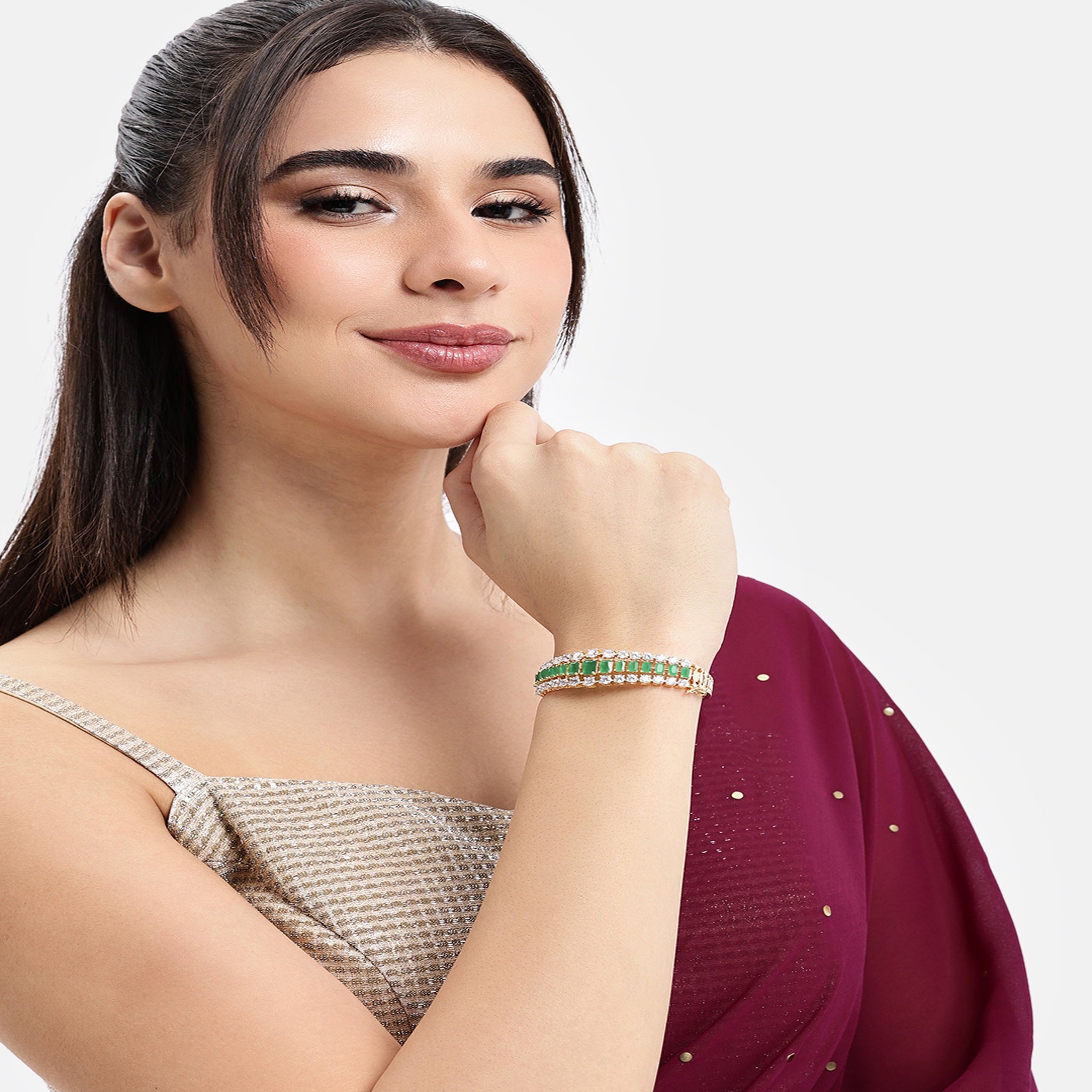Cubic Zirconia Gold-Plated Kada Bracelet Green-Green