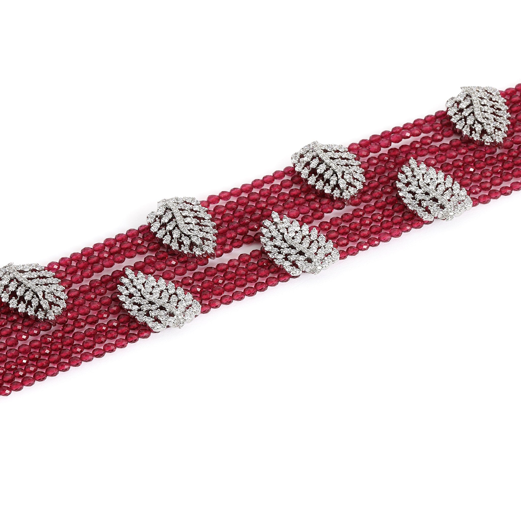 Rhodium-Plated Ruby Choker AD-Studded Jewellery Set