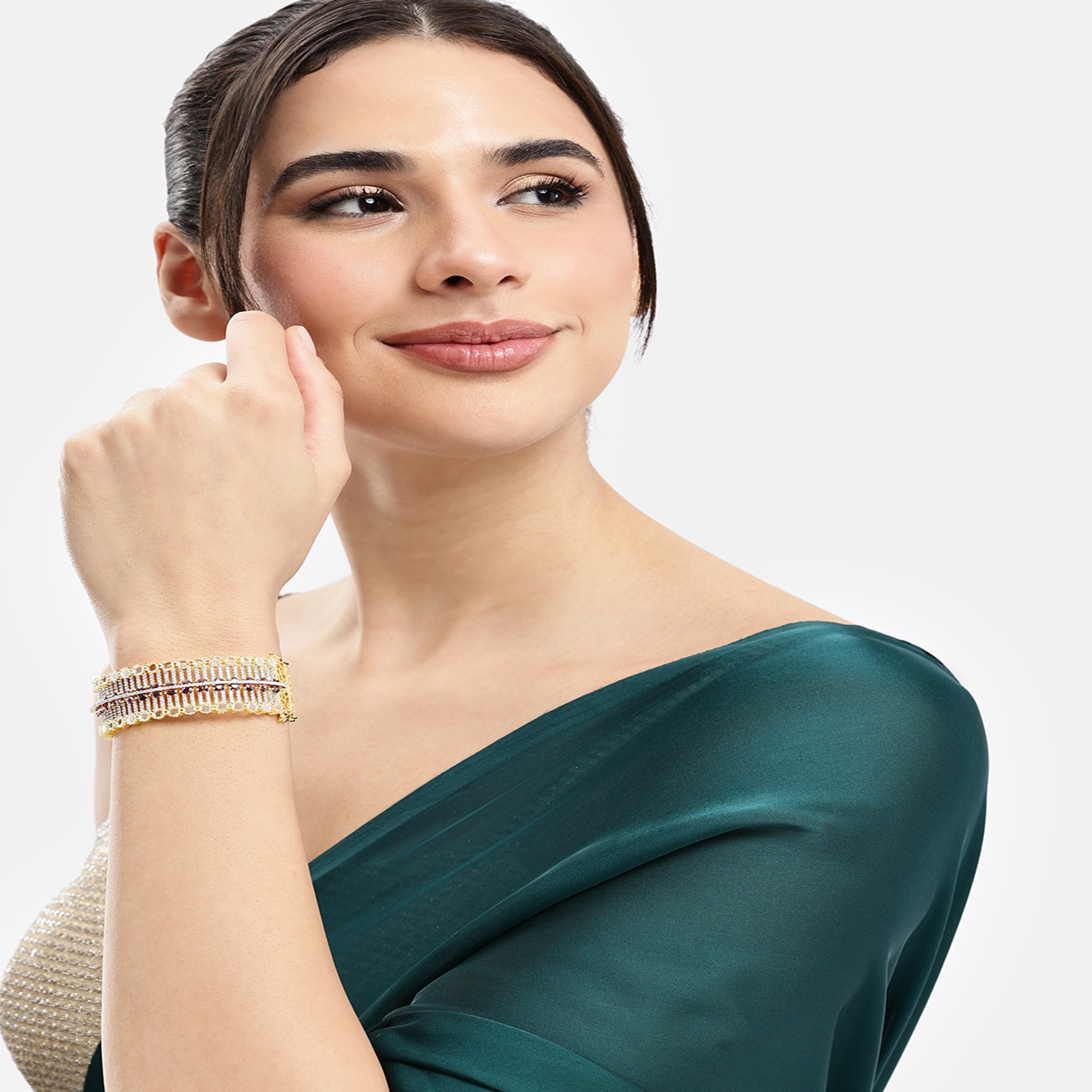 Women Cubic Zirconia Gold-Plated Kada Bracelet-Purple