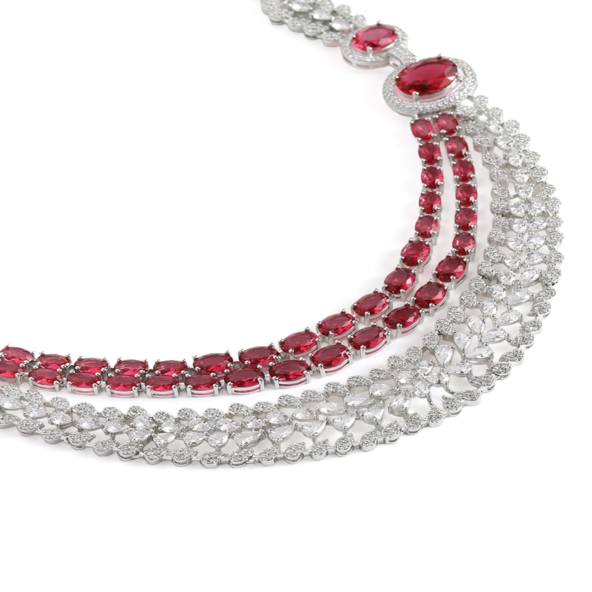 Rhodium-Plated Silver-Toned & Rani AD-Studded Jewellery Set