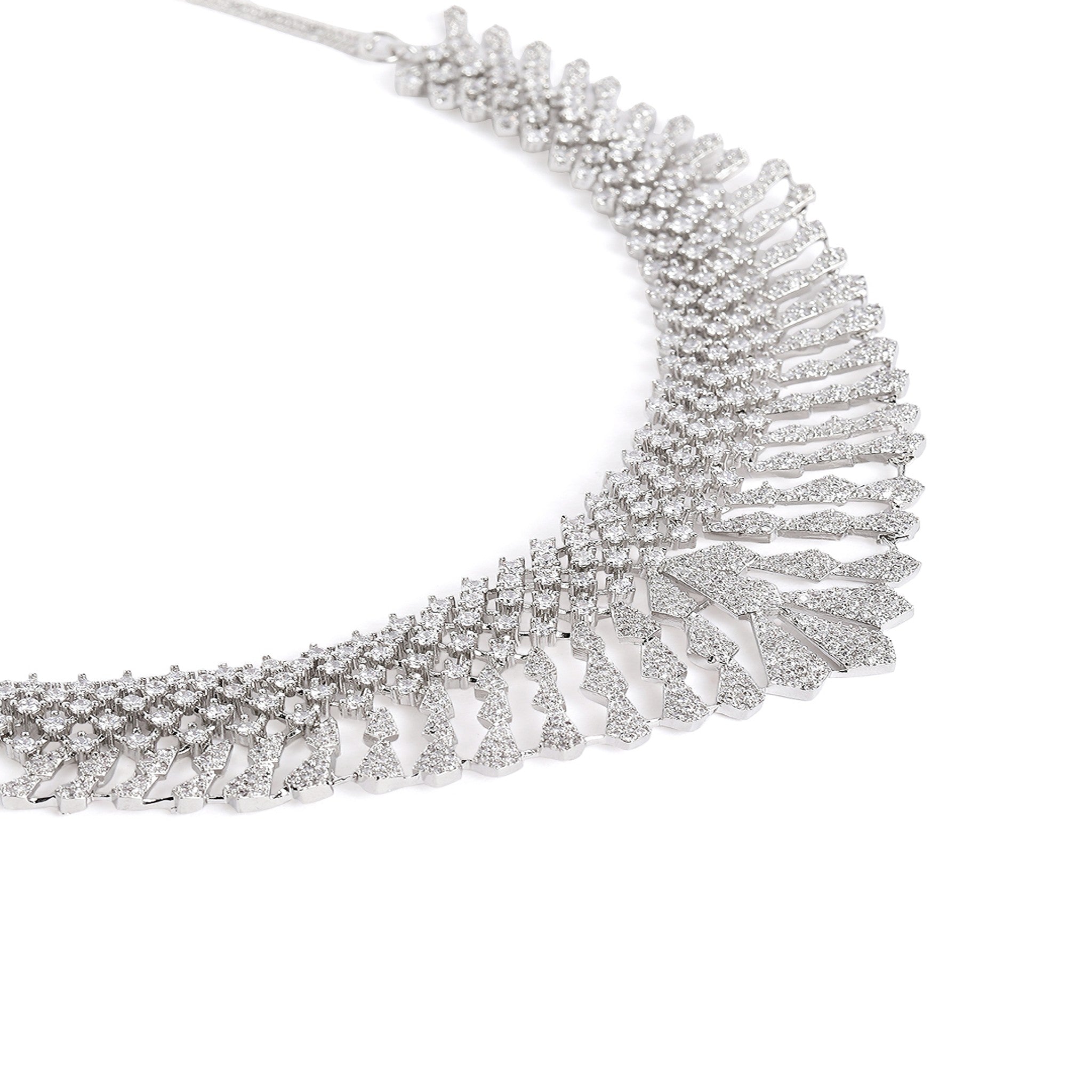 Rhodium-Plated AD-Studded Jewellery Set