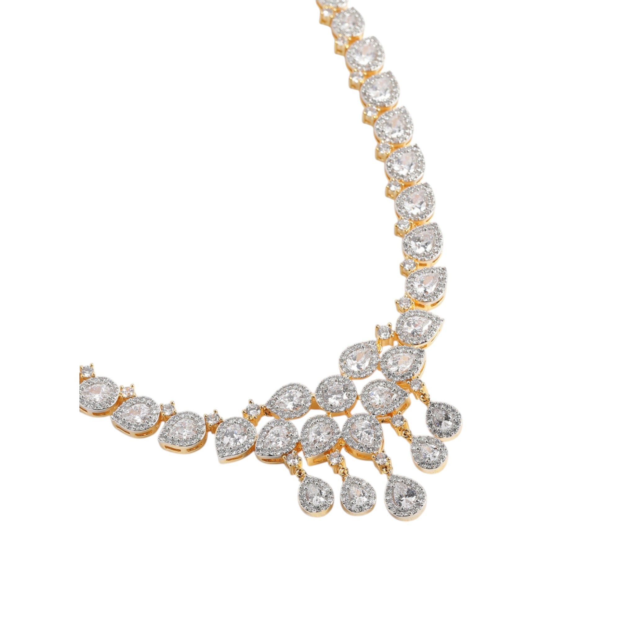 Gold Plated White AD-Studded Jewellery Set