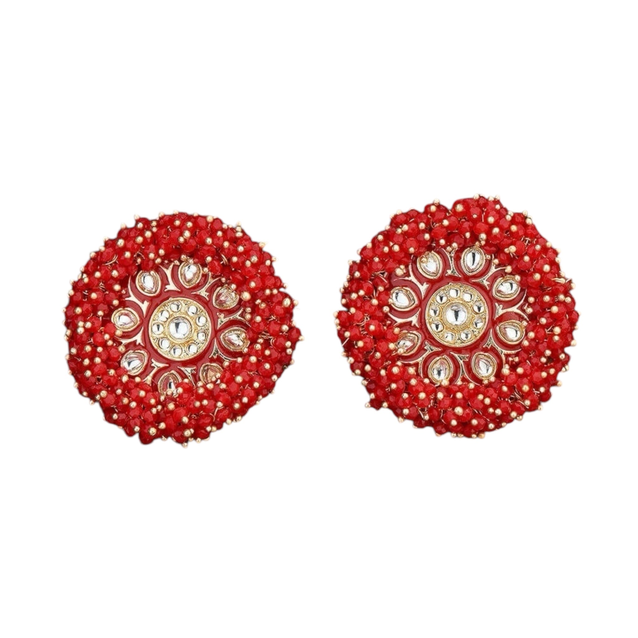 Lavish Giftz Gold Plated Indo Western Meenakari Stud Earrings - Red