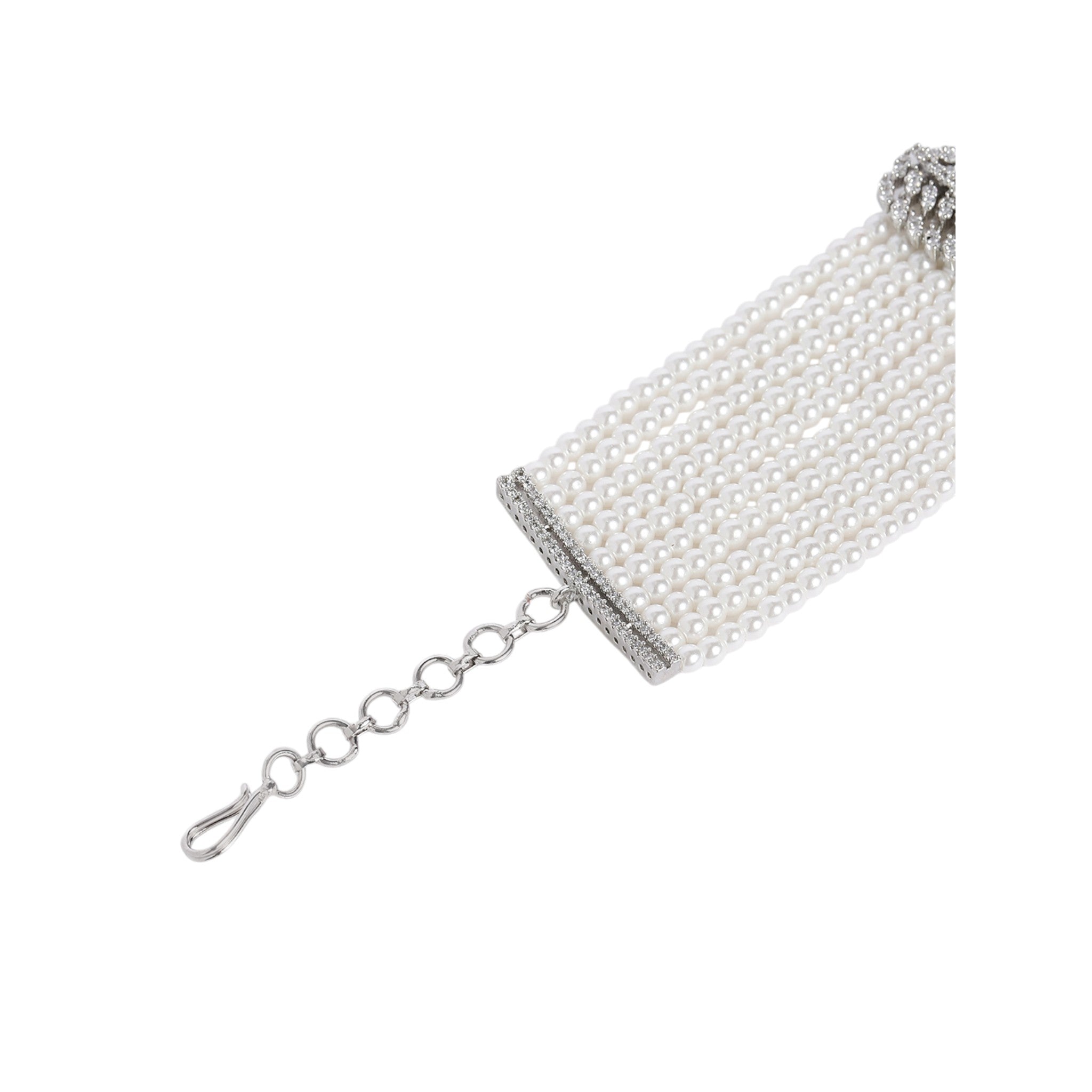 Rhodium-Plated White Choker AD-Studded Jewellery Set