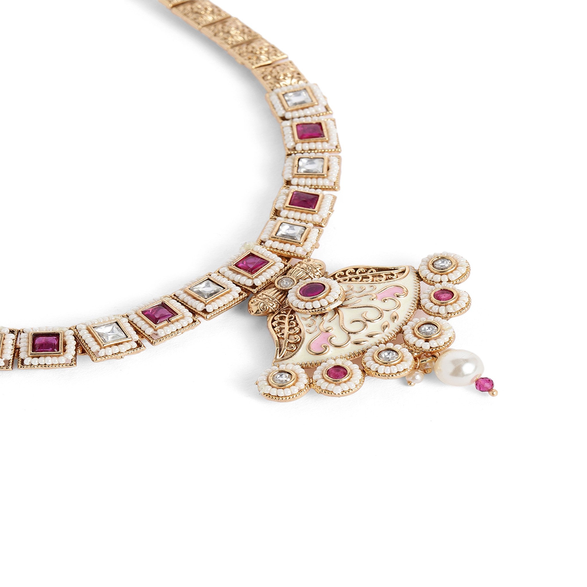Gold Plated Antique Ruby Enamelled Necklace Set