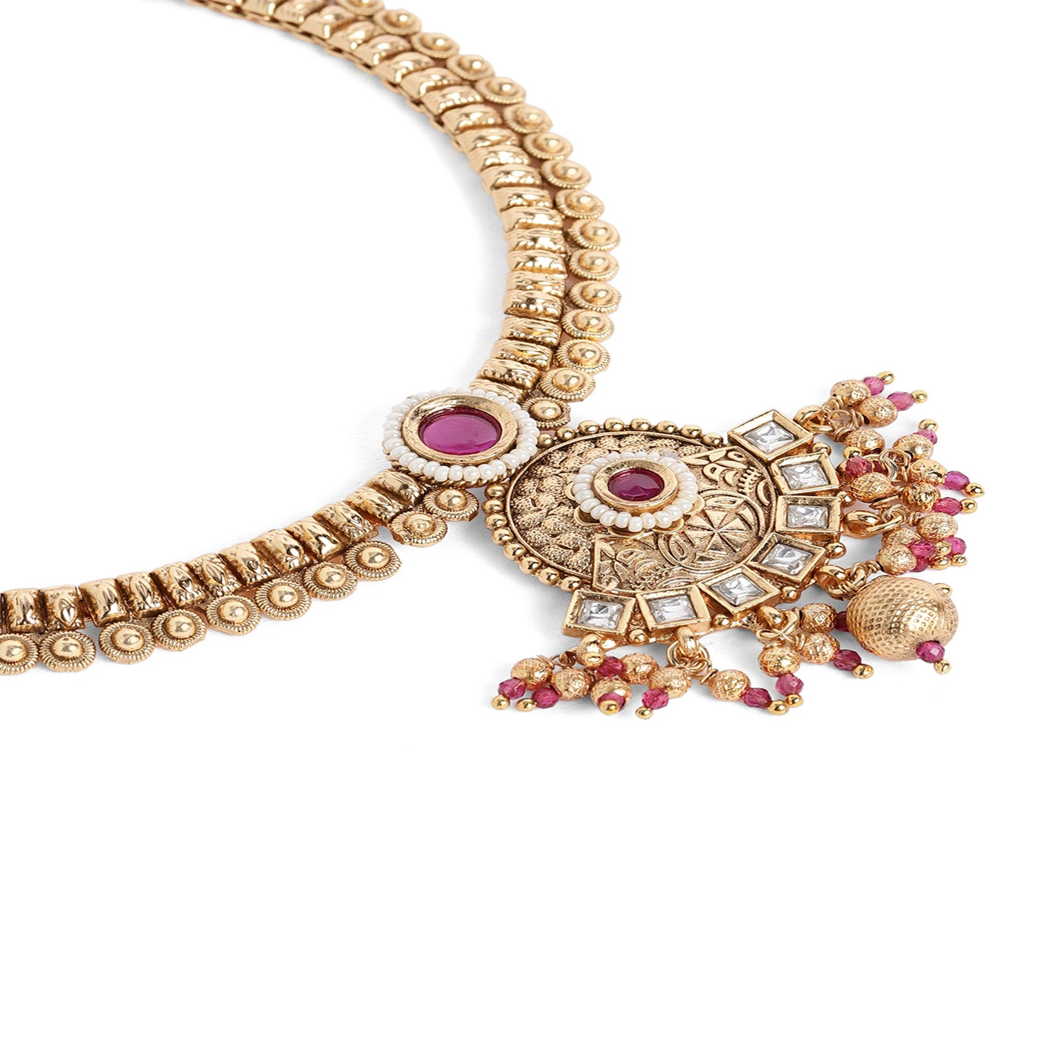 Gold Plated Antique Delicate Ruby Necklace Set