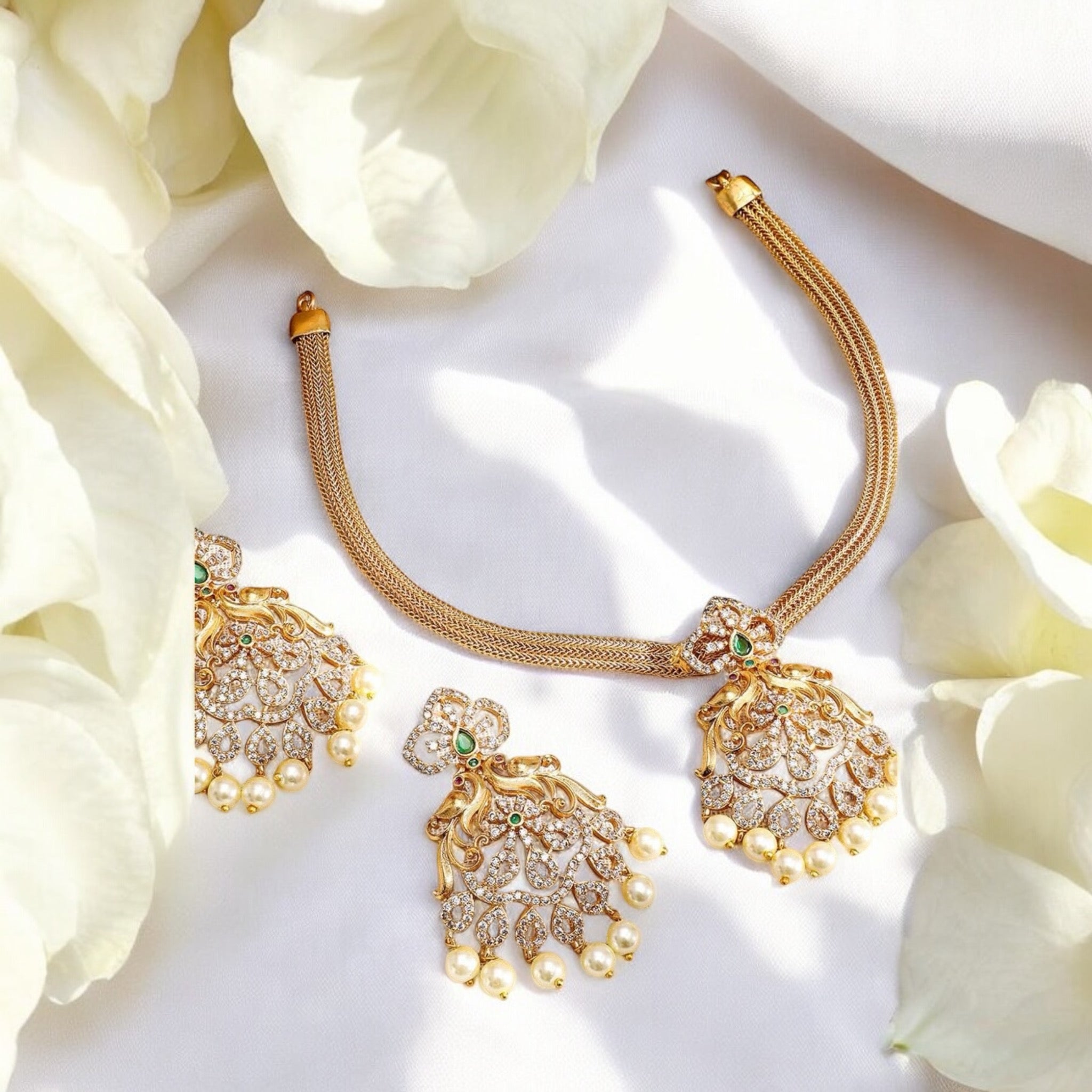 Lavish Giftz Gold Plated Cubic Zirconia Studded Necklace Set