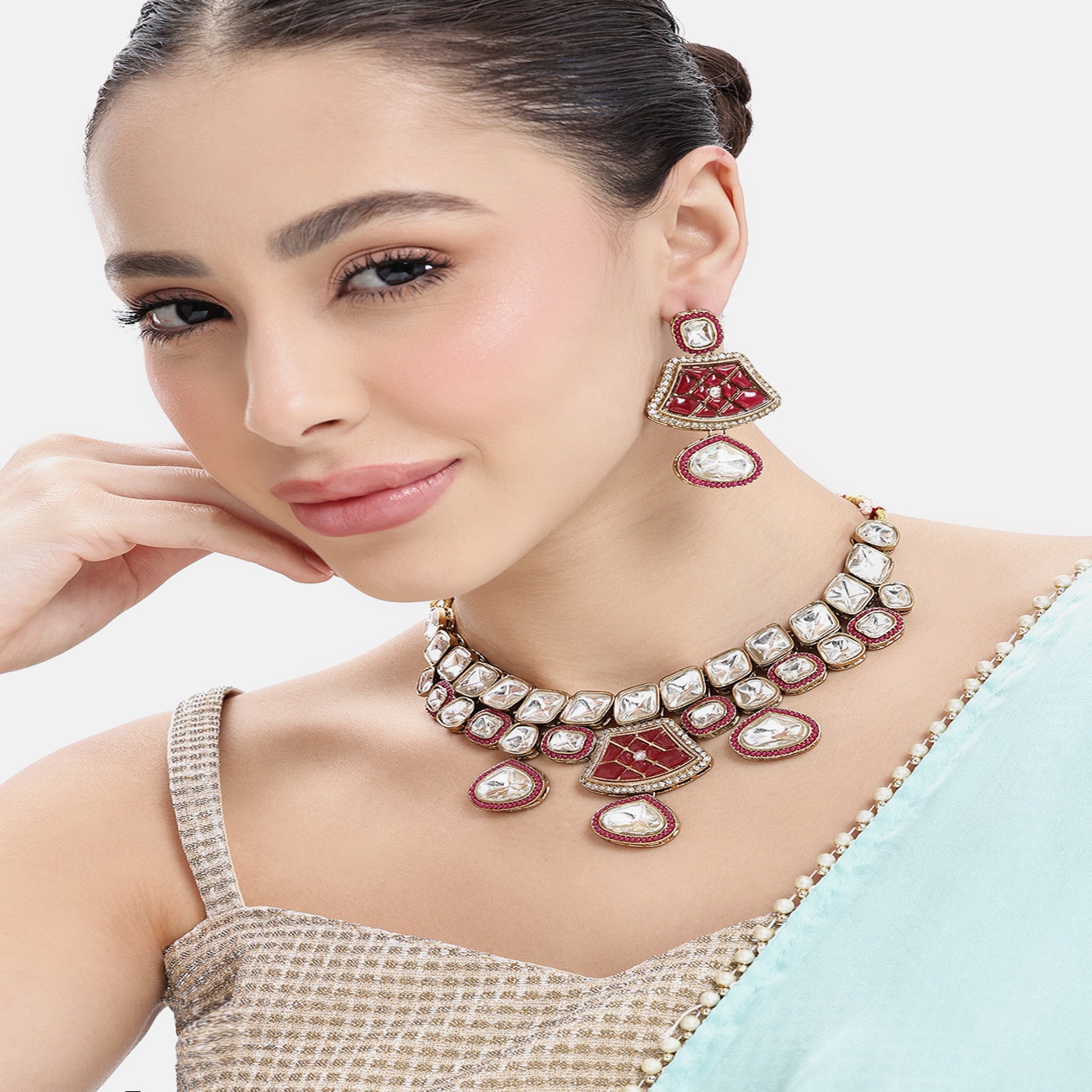 Bollywood Style Maroon Necklace Set