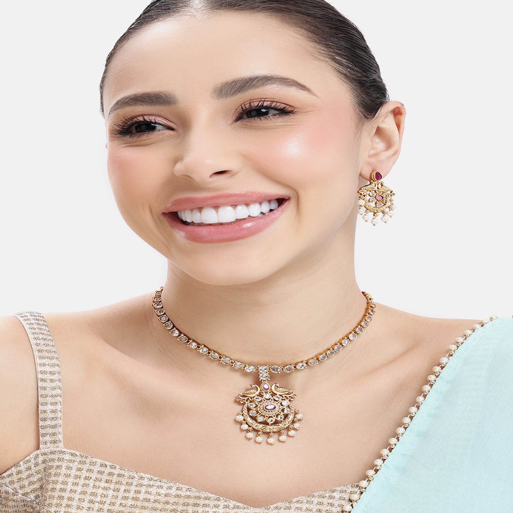 Gold Plated Antique Peacock Necklace Set