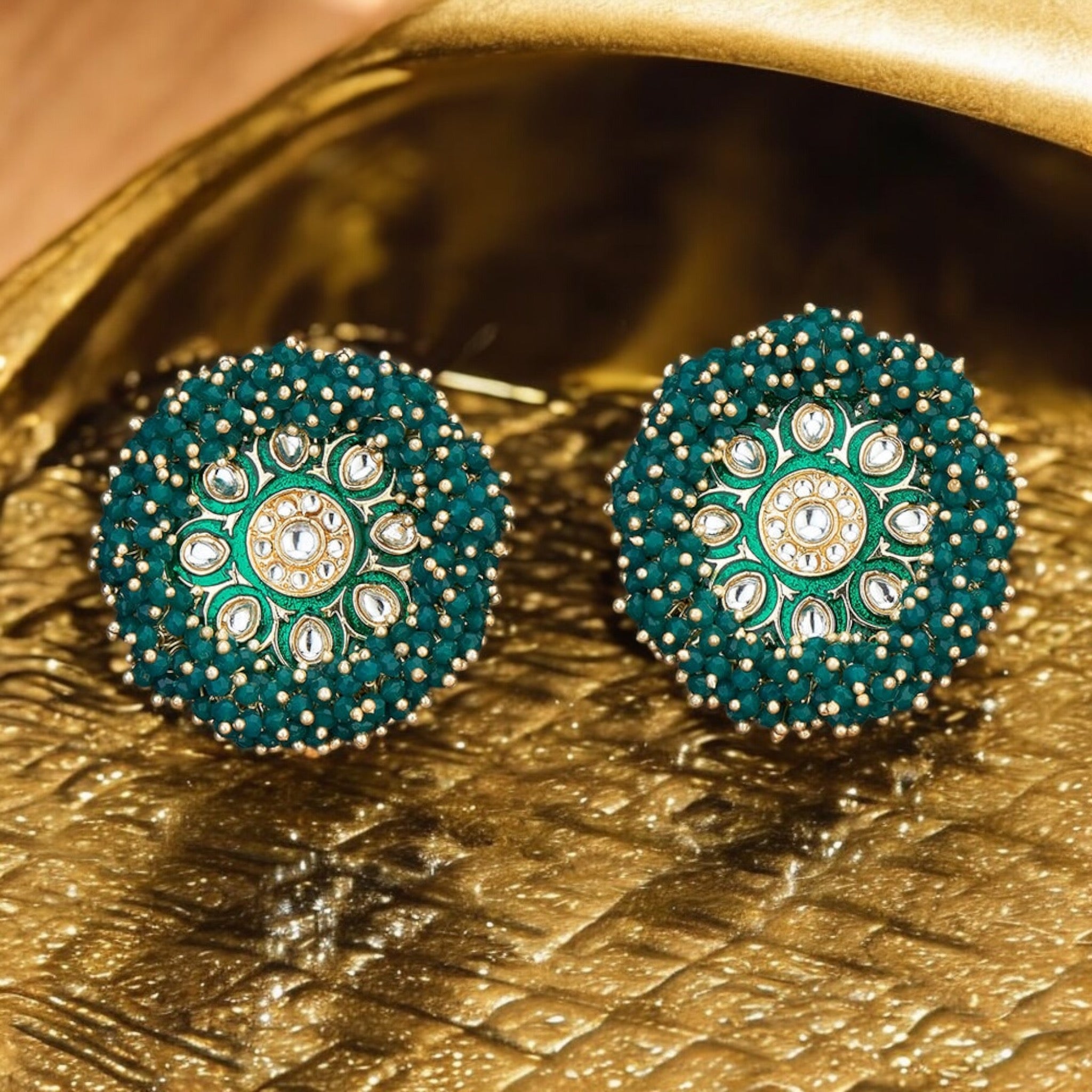 Lavish Giftz Gold Plated Indo Western Meenakari Stud Earrings - Green