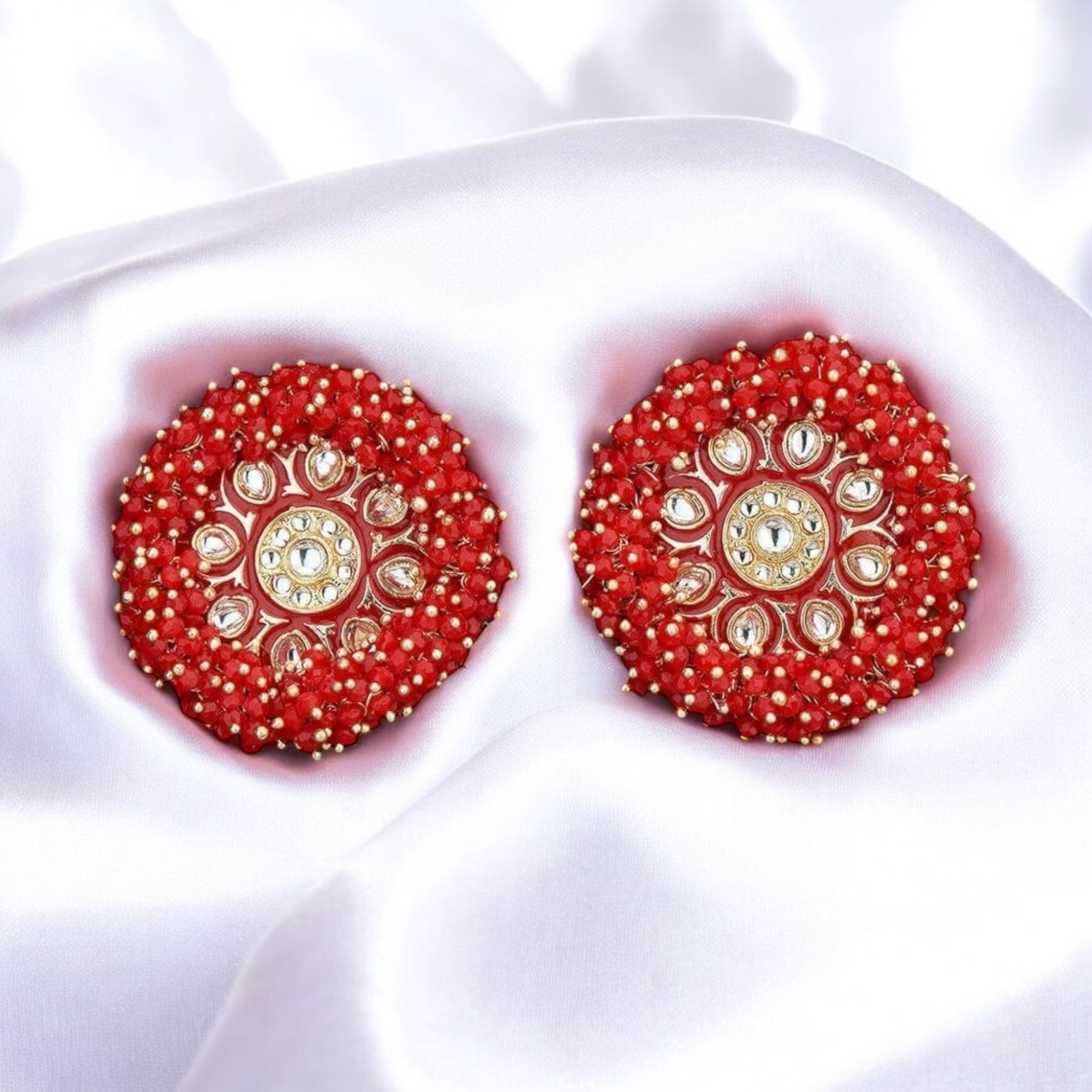 Lavish Giftz Gold Plated Indo Western Meenakari Stud Earrings - Red