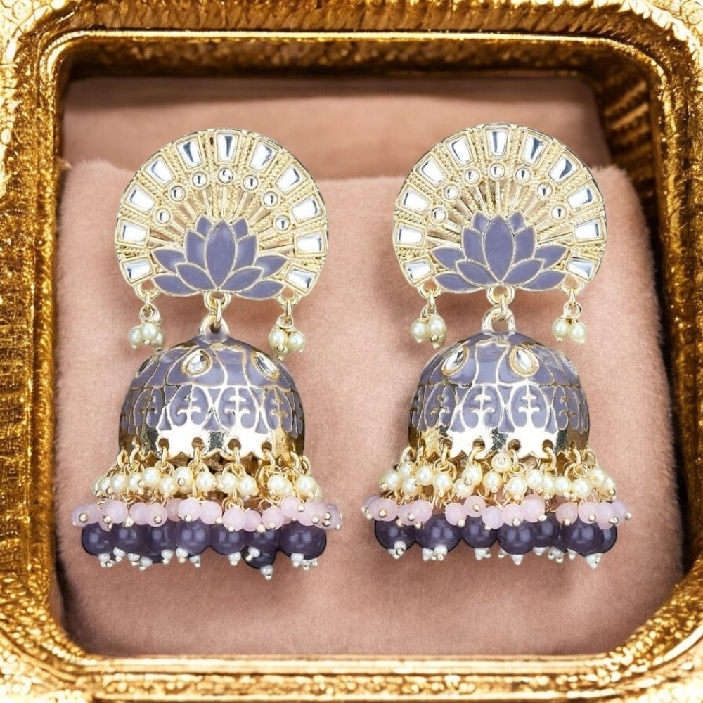 Lavish Giftz Gold Plated Indo Western Meenakari Jhumki Earrings