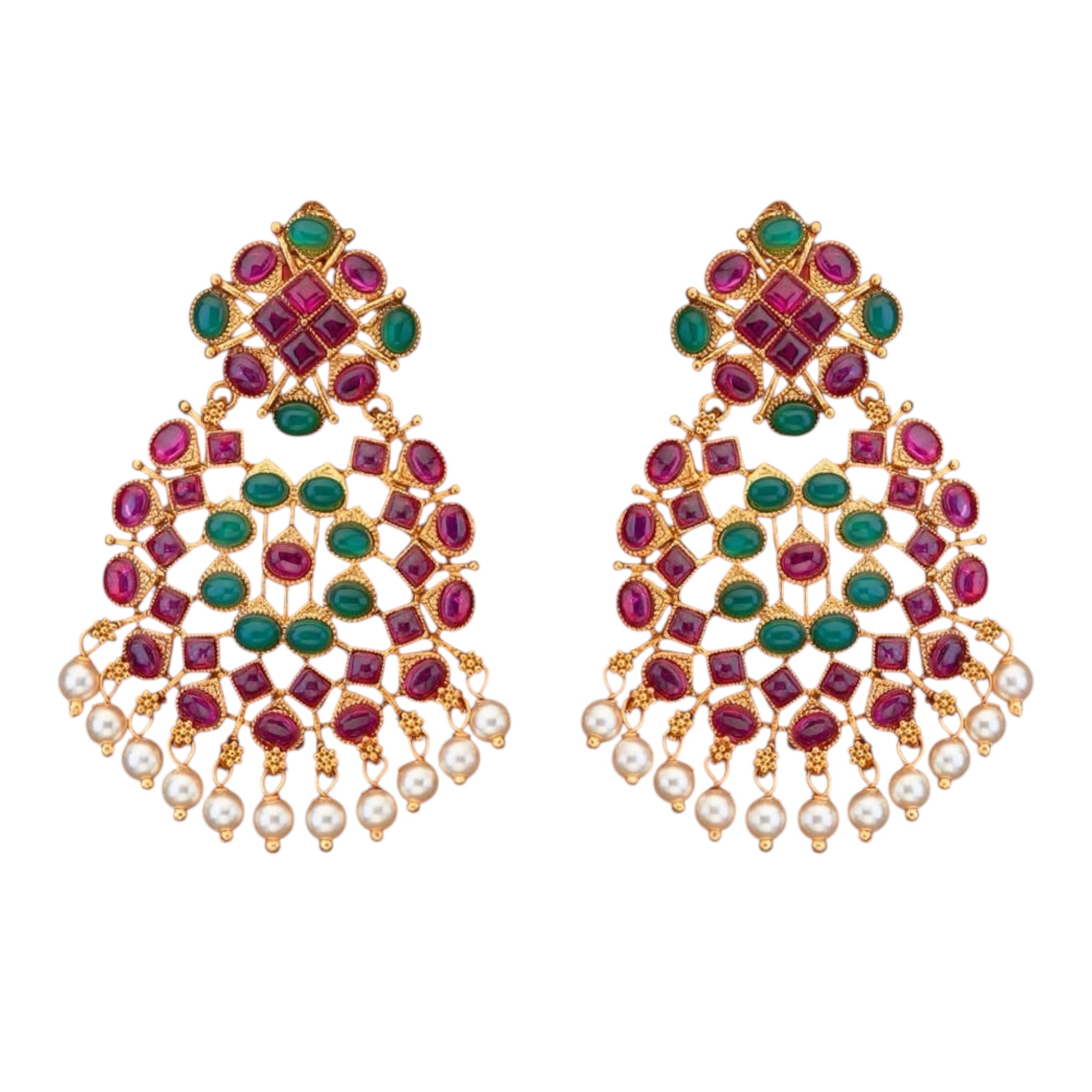 Lavish Giftz Gold Plated Ruby Green Classic Earrings