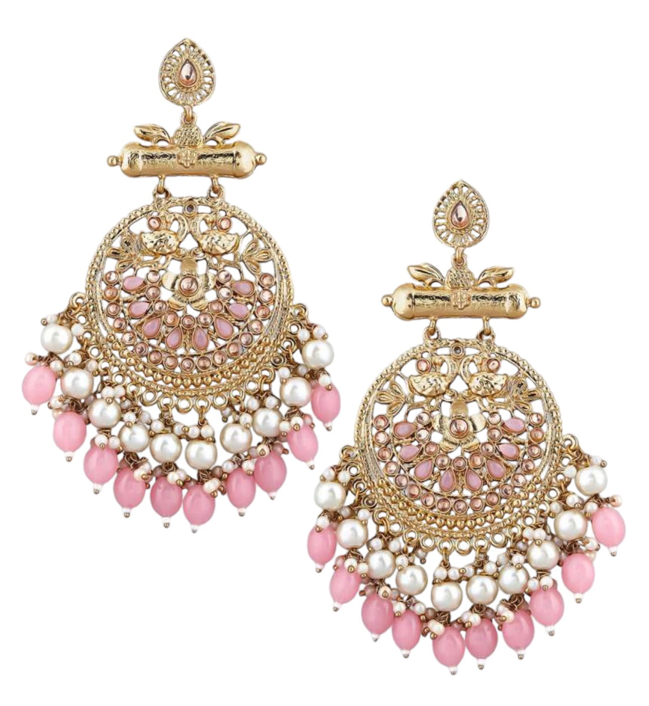 Lavish Giftz Gold Plated Pink Beads Chandbali Earrings