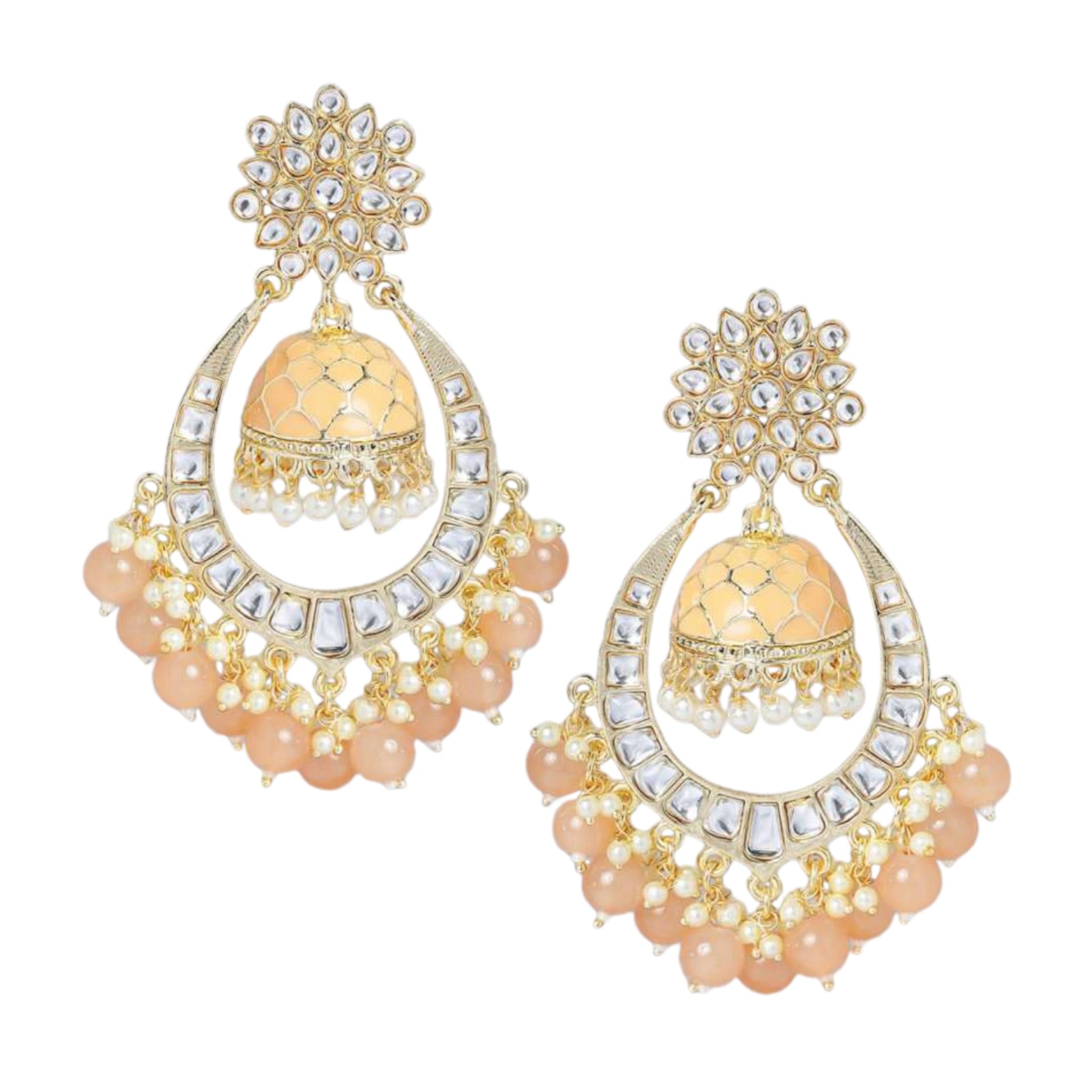 Lavish Giftz Gold Plated Dome Peach Chandbali Earrings