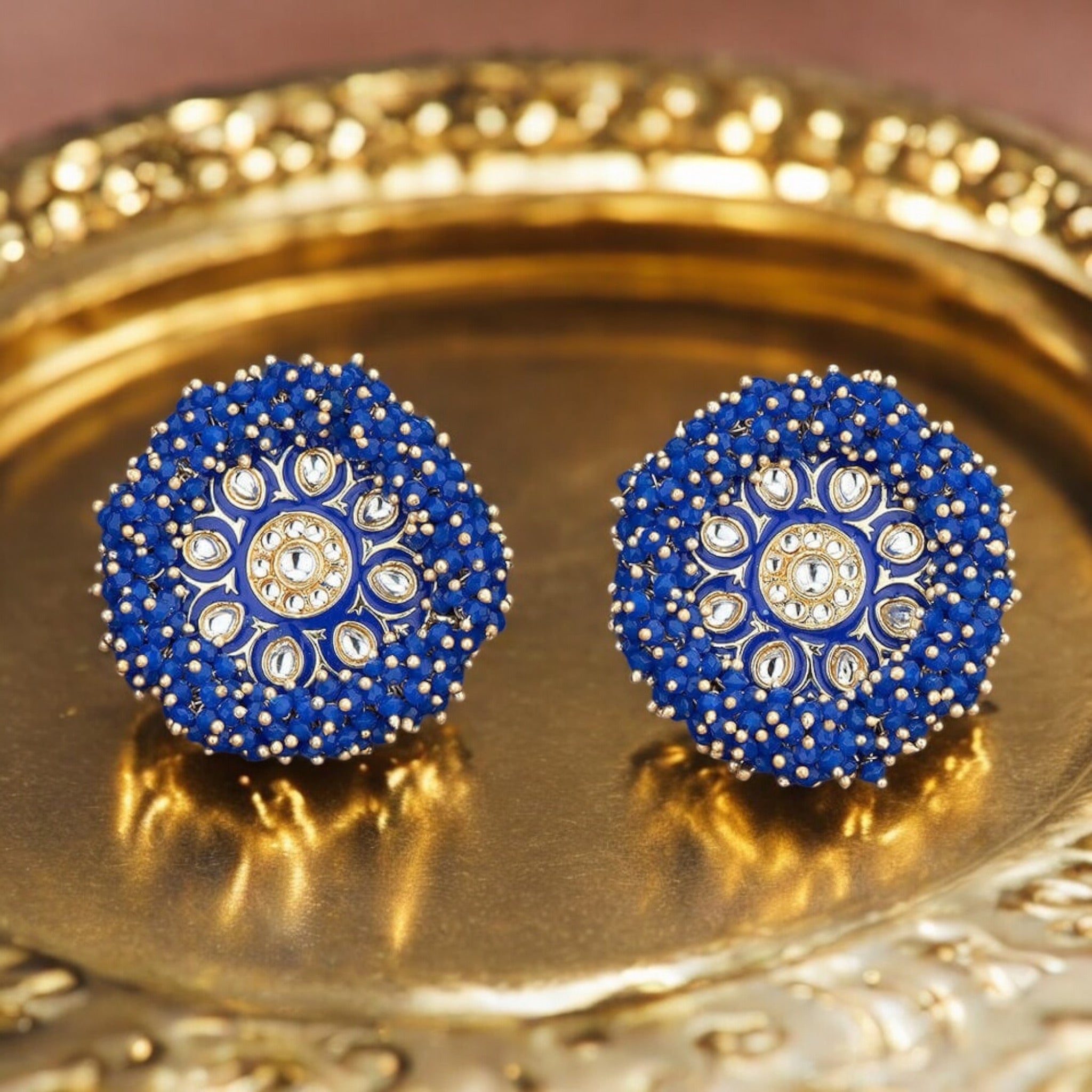 Lavish Giftz Gold Plated Indo Western Enamelled Meenakari Stud Earrings - Blue