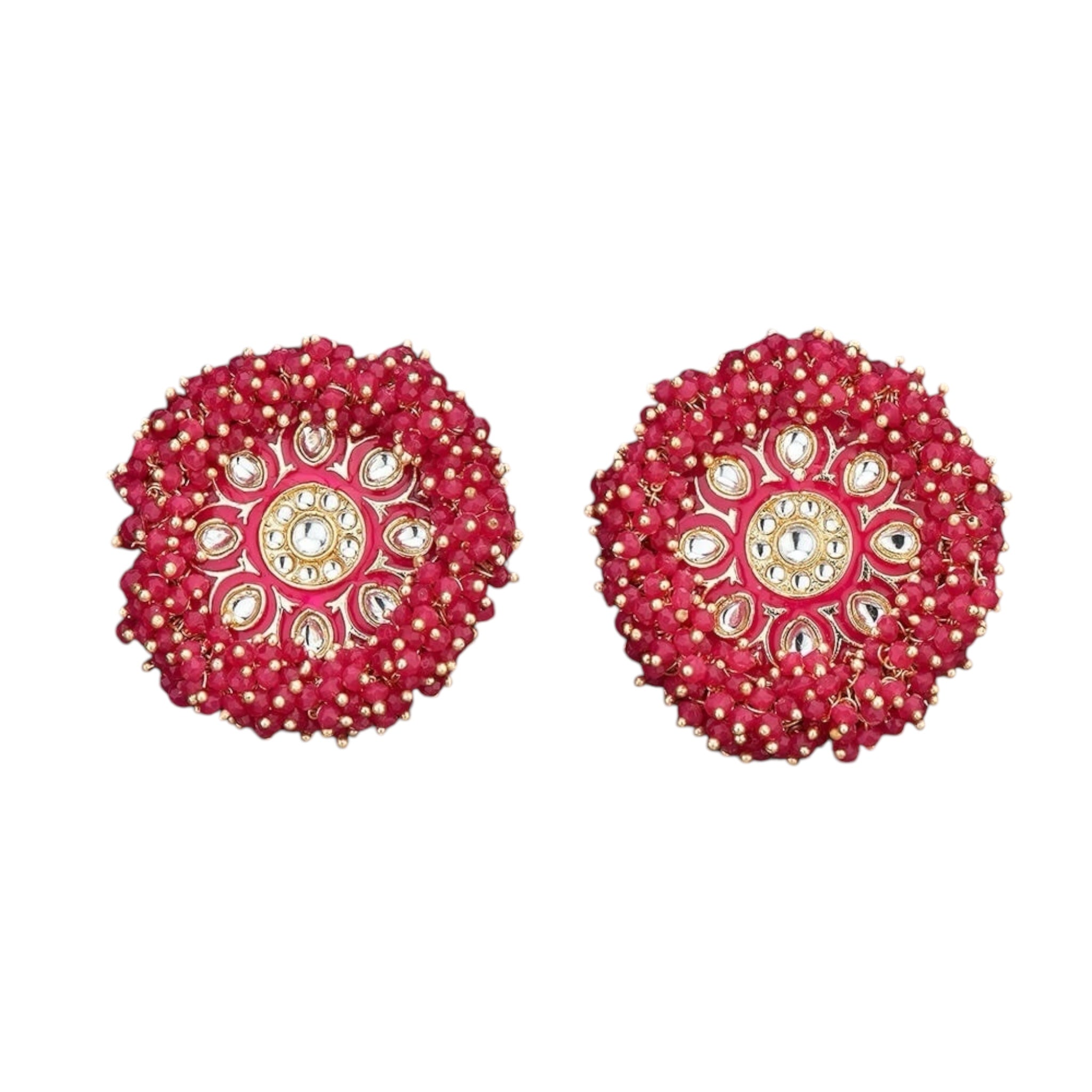 Lavish Giftz Gold Plated Indo Western Enamelled Meenakari Stud Earrings - Ruby Pink