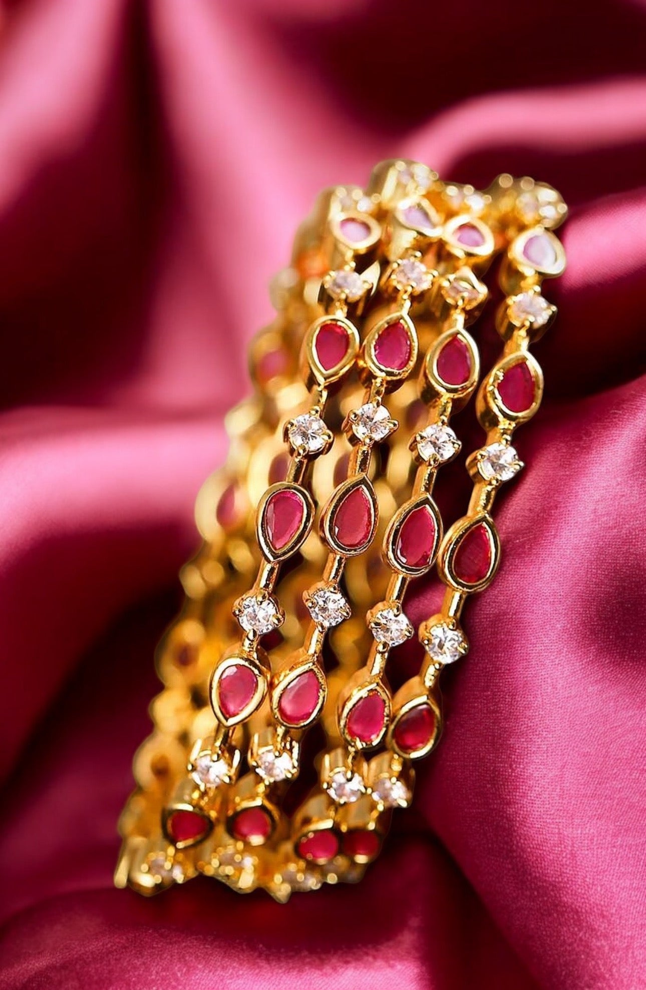 Lavish Giftz Gold Pink & White Stone Studded Handcrafted Bangles - Set Of 2