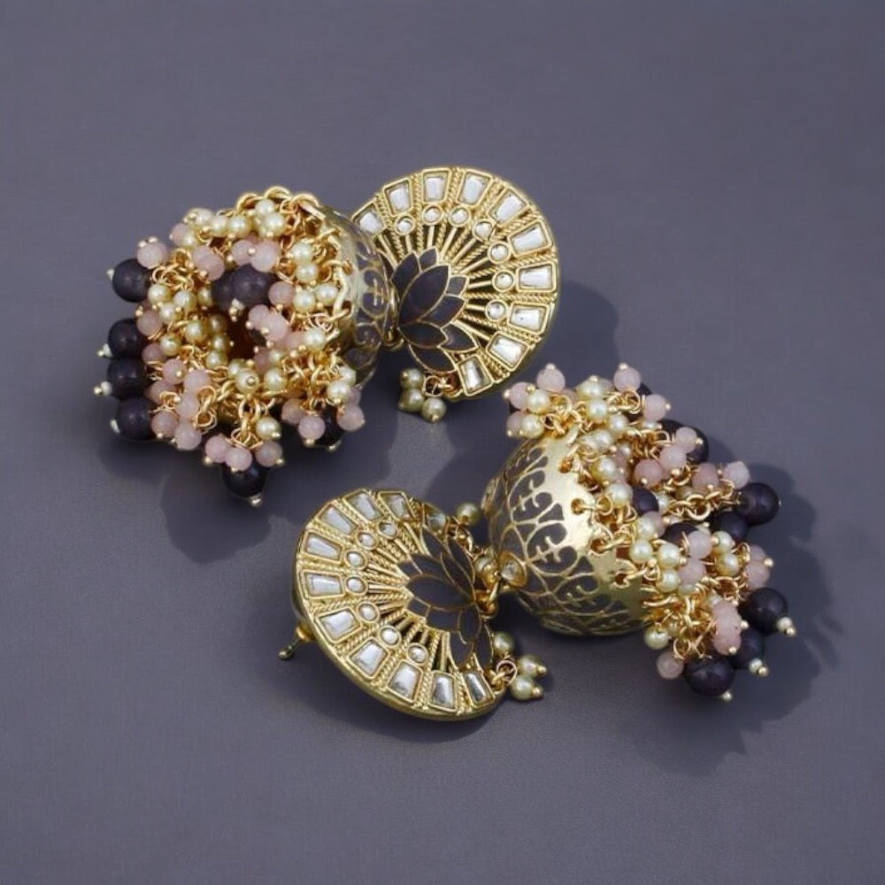 Lavish Giftz Gold Plated Indo Western Meenakari Jhumki Earrings