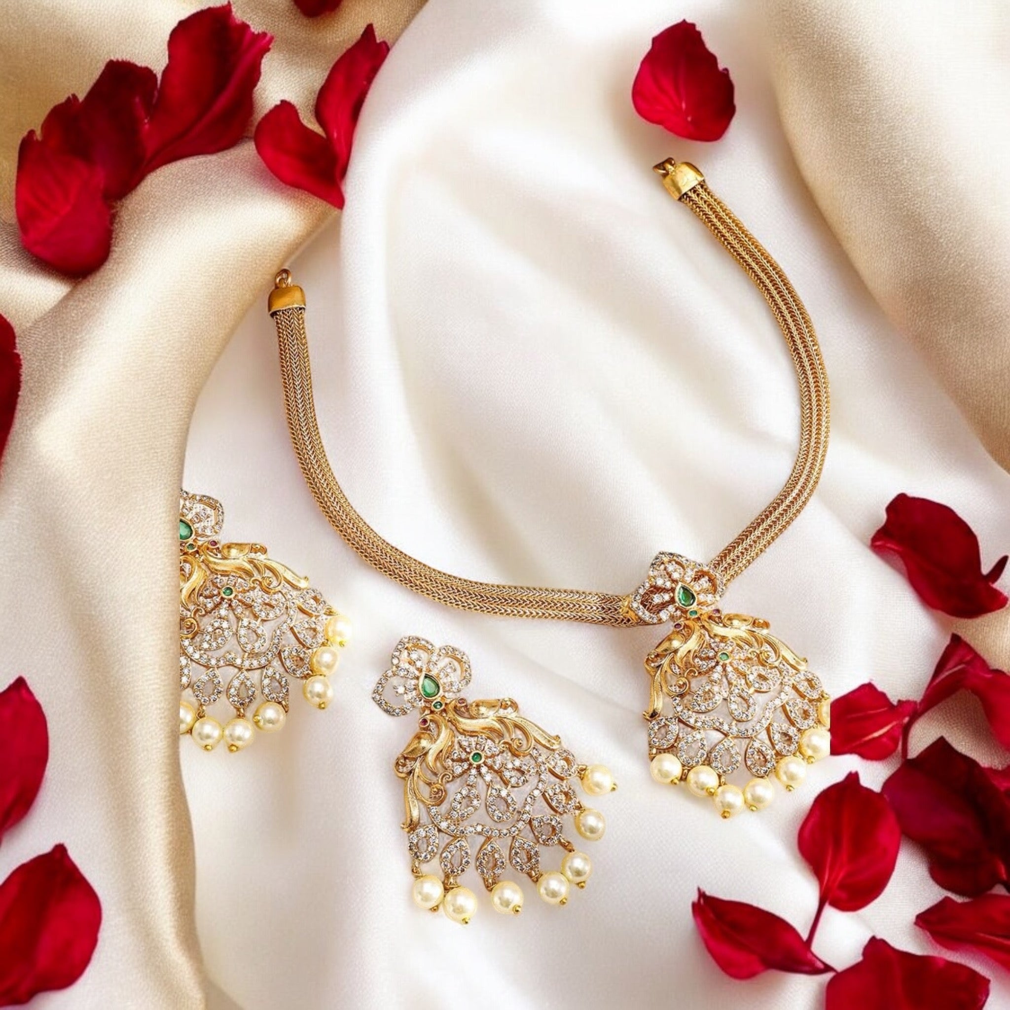 Lavish Giftz Gold Plated Cubic Zirconia Studded Necklace Set