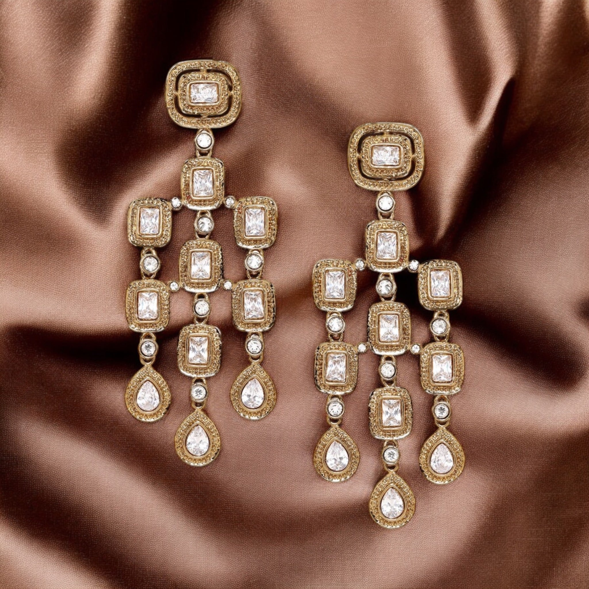 Lavish Giftz Gold Plated Zirconia Studded Dangle Earrings