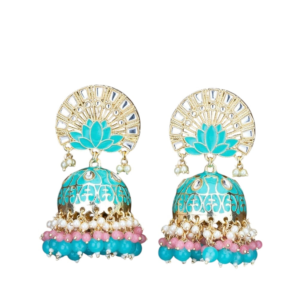 Lavish Giftz Gold Plated Indo Western Meenakari Jhumki Earrings