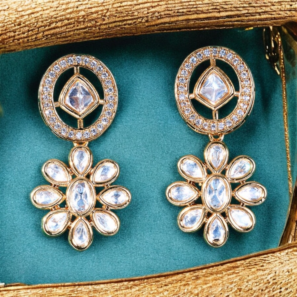 Lavish Giftz Amara Kundan Delicate Earrings With Gold Plating - White