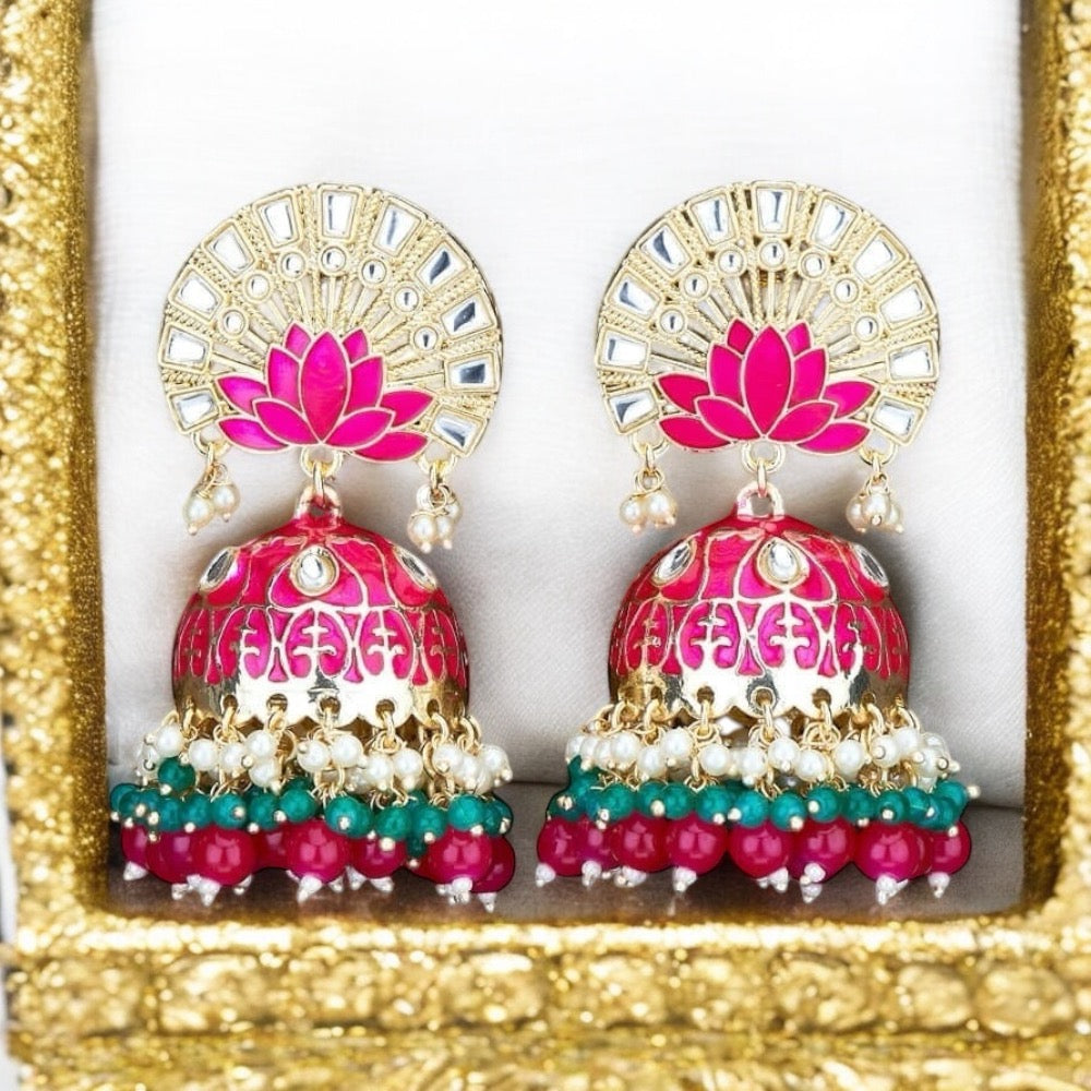 Lavish Giftz Gold Plated Indo Western Meenakari Jhumki Earrings