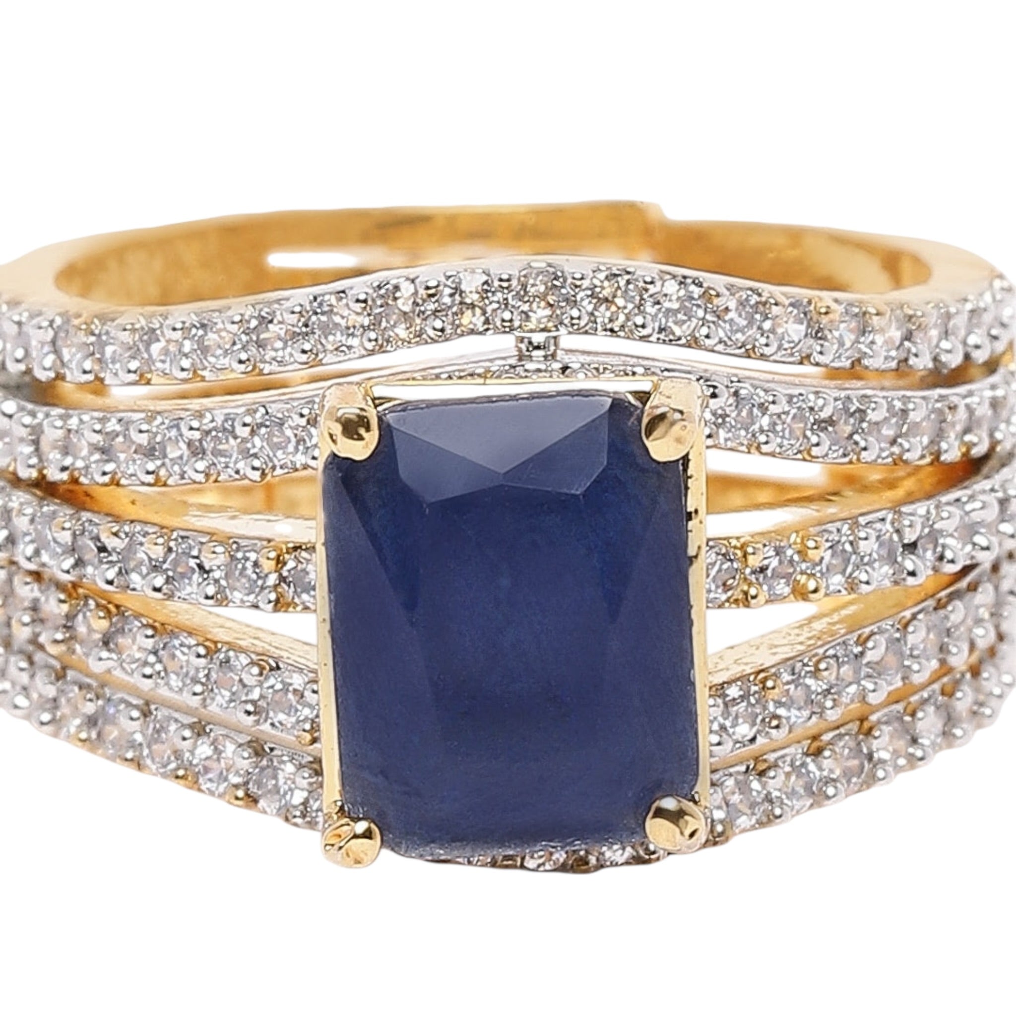 Lavish Giftz Radiant Blue Stone Cubic Zirconia Two-Tone Adjustable Ring