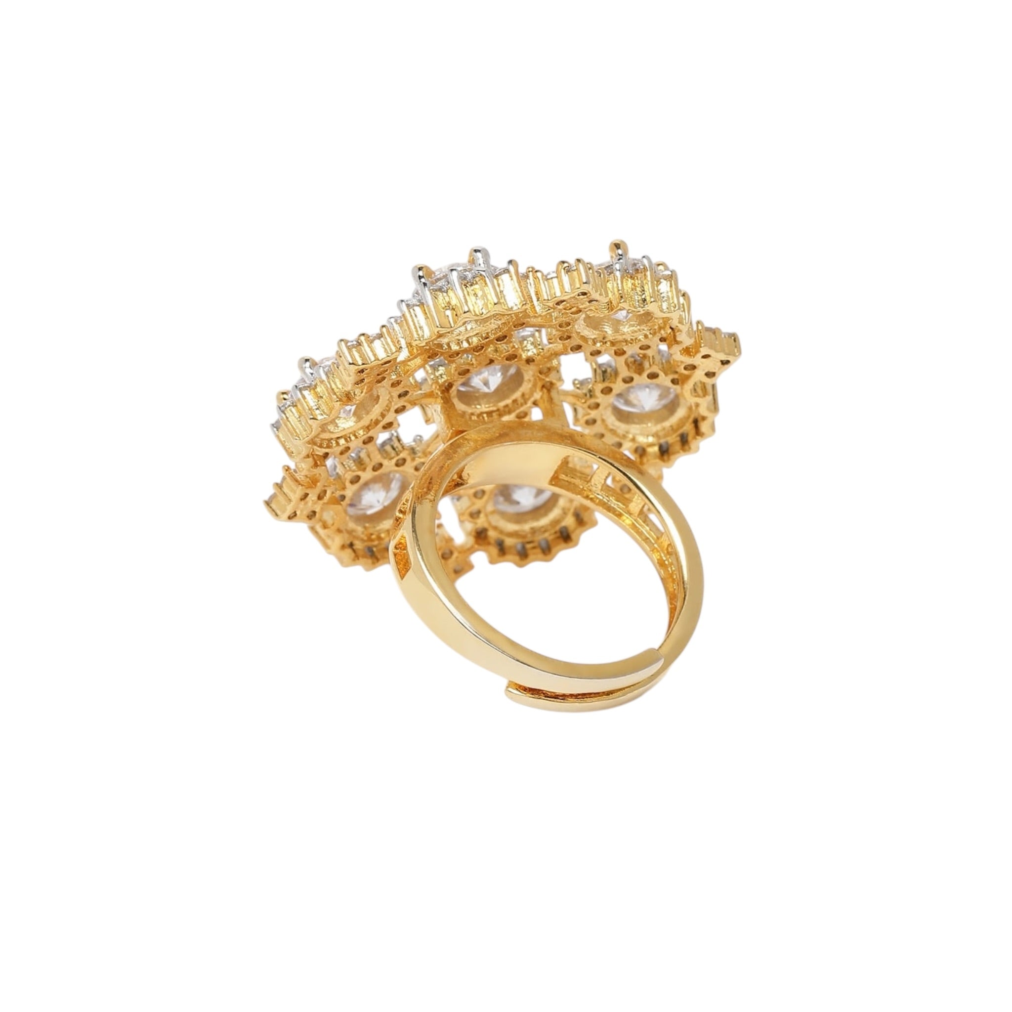 Lavish Giftz Gold Plated Selena Adjustable Cubic Zirconia Classic Statement Ring