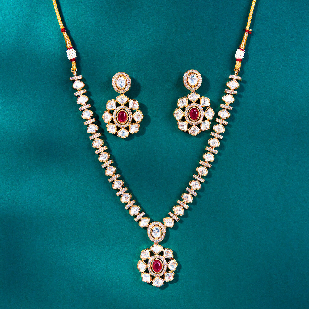 Lavish Giftz Kundan Classic Gold Plated Necklace Set - Ruby
