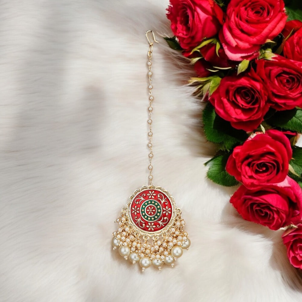 Lavish Giftz Gold Plated Bollywood Style Maroon Maang Tikka