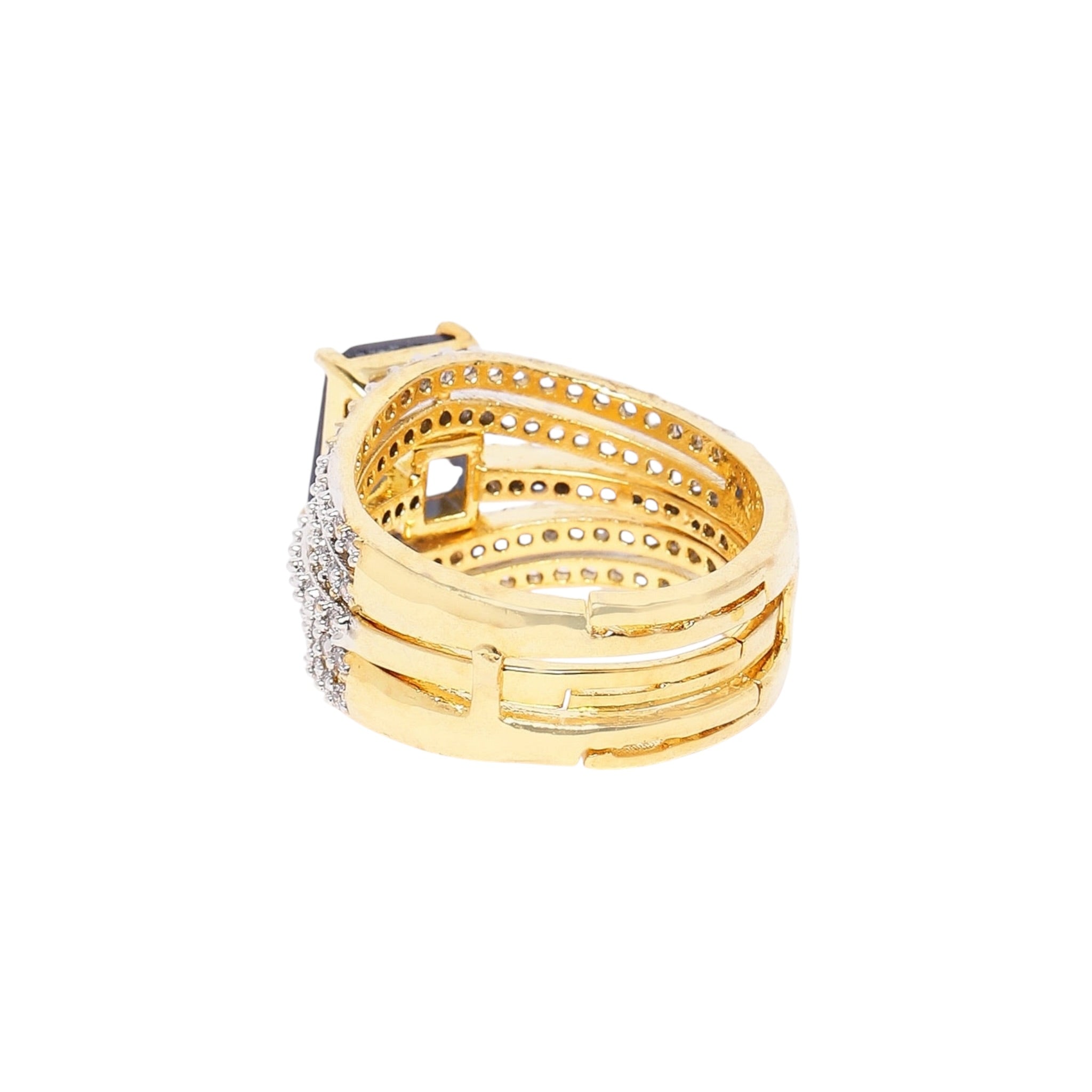 Lavish Giftz Radiant Blue Stone Cubic Zirconia Two-Tone Adjustable Ring