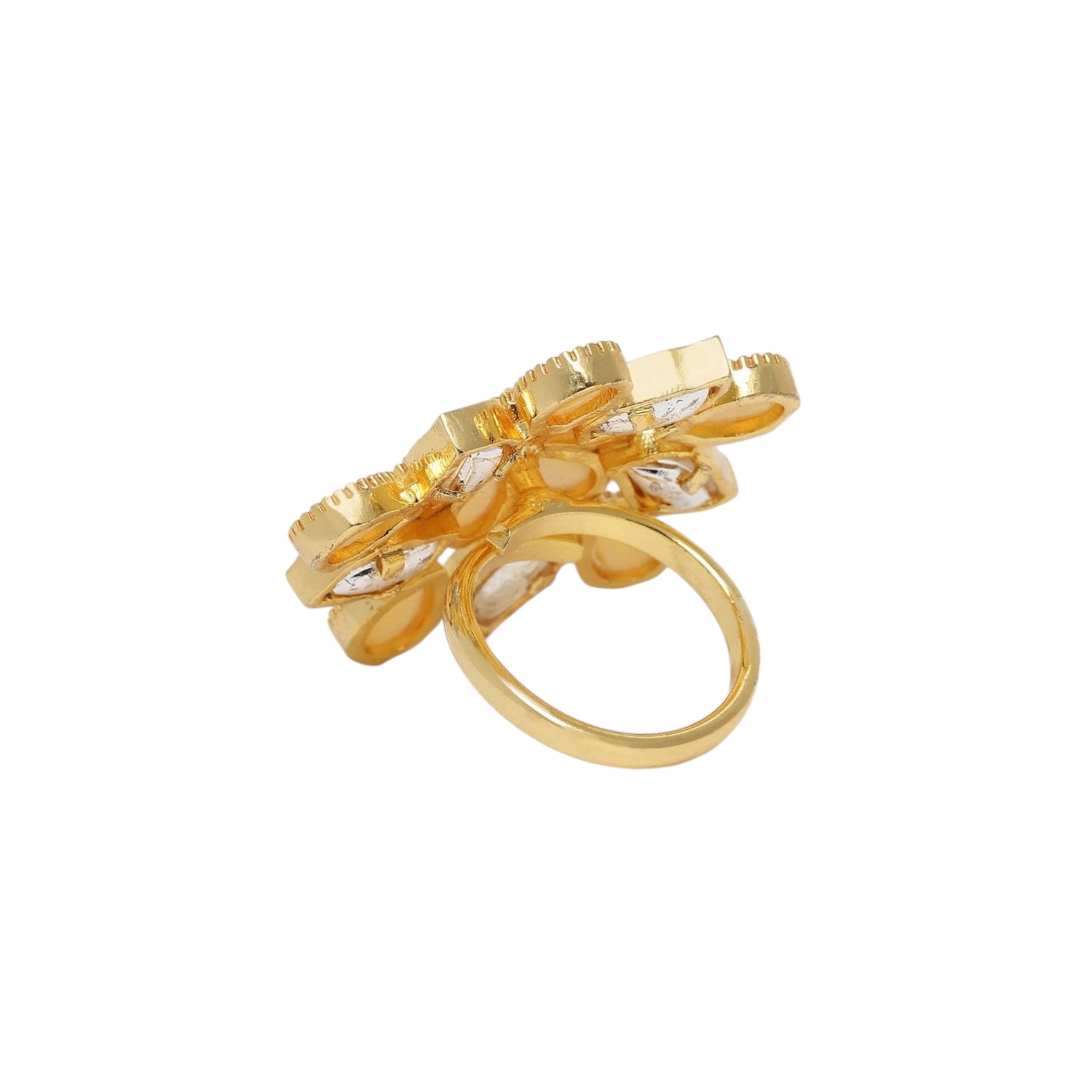 Lavish Giftz Gold-Plated Adjustable Kundan Handcrafted Orange Statement Finger Ring