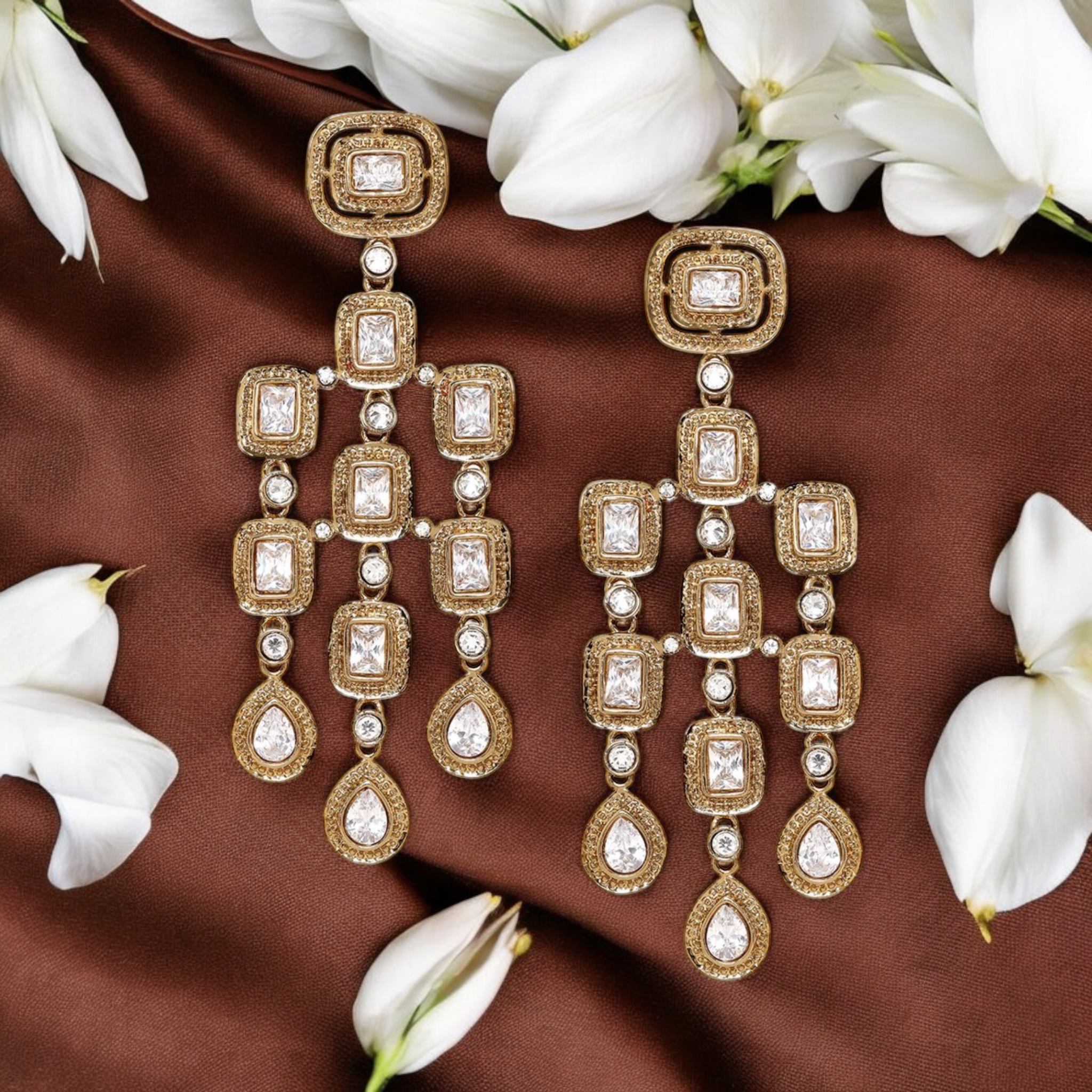 Lavish Giftz Gold Plated Zirconia Studded Dangle Earrings