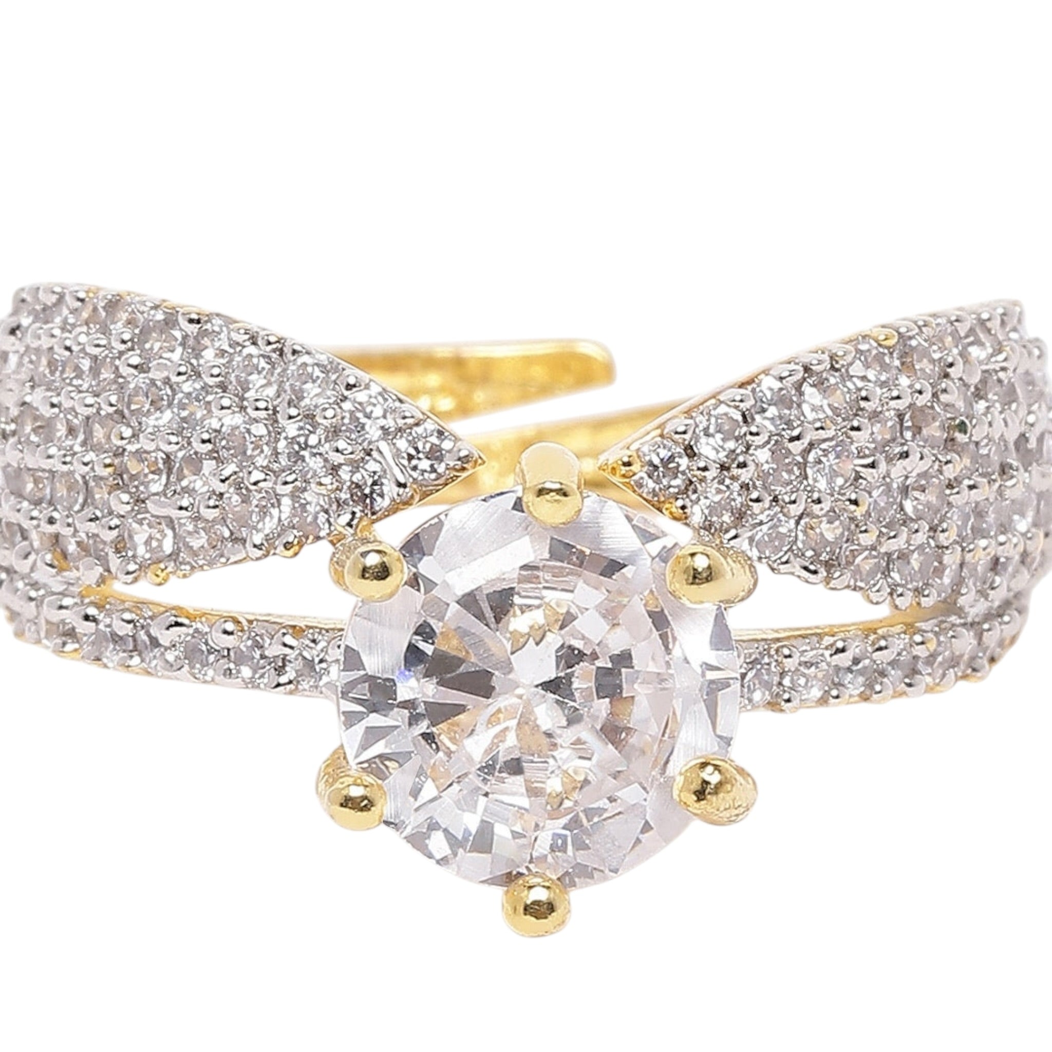 Lavish Giftz Sparkling American Diamond Adjustable Ring with Two-Tone Rhodium Plating