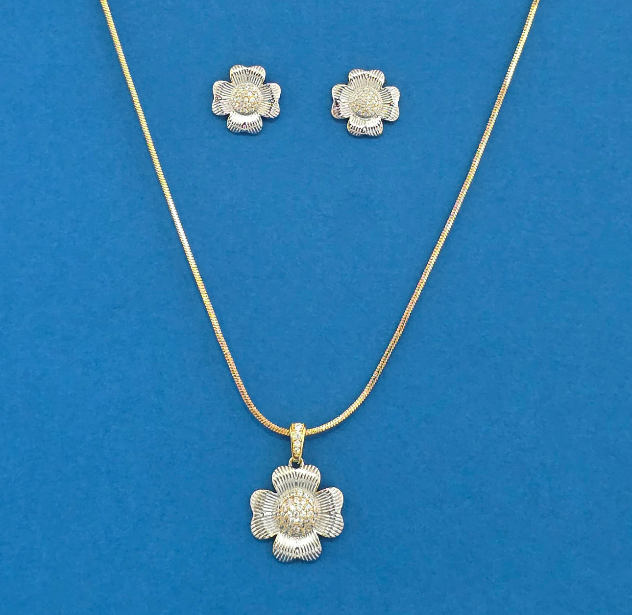 Rhodium & Gold Plated Pendant Chain Necklace Set