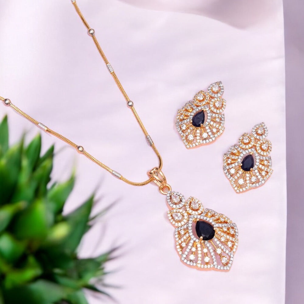 Celeste American Diamond Blue Pendant Set With 2 Tone Plating