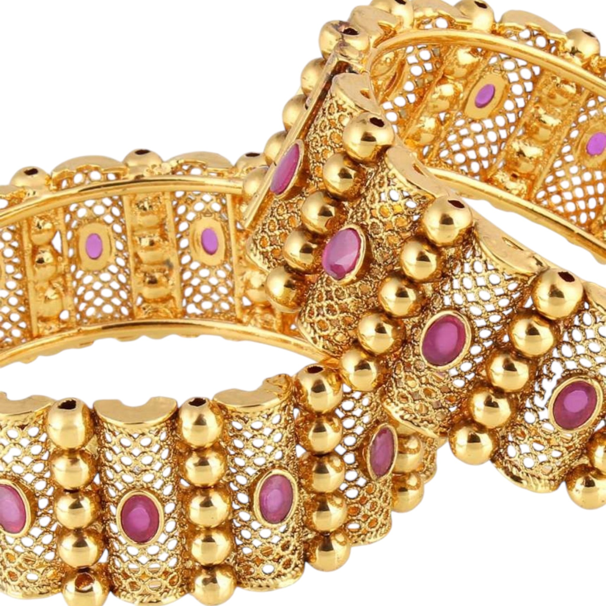 Lavish Giftz Gold Plated Handcrafted Ruby Stone Studded Bangles - Set Of 2