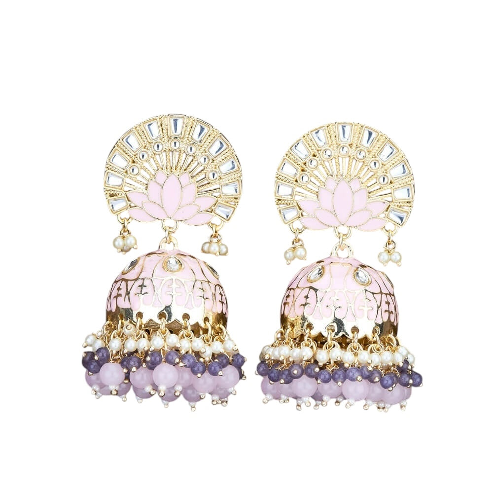 Lavish Giftz Gold Plated Indo Western Meenakari Jhumki Earrings