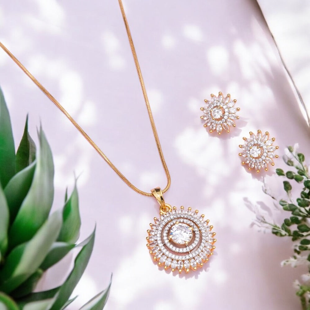 Luna Classic American Diamond White Pendant Set With Elegant Two-Tone Plating