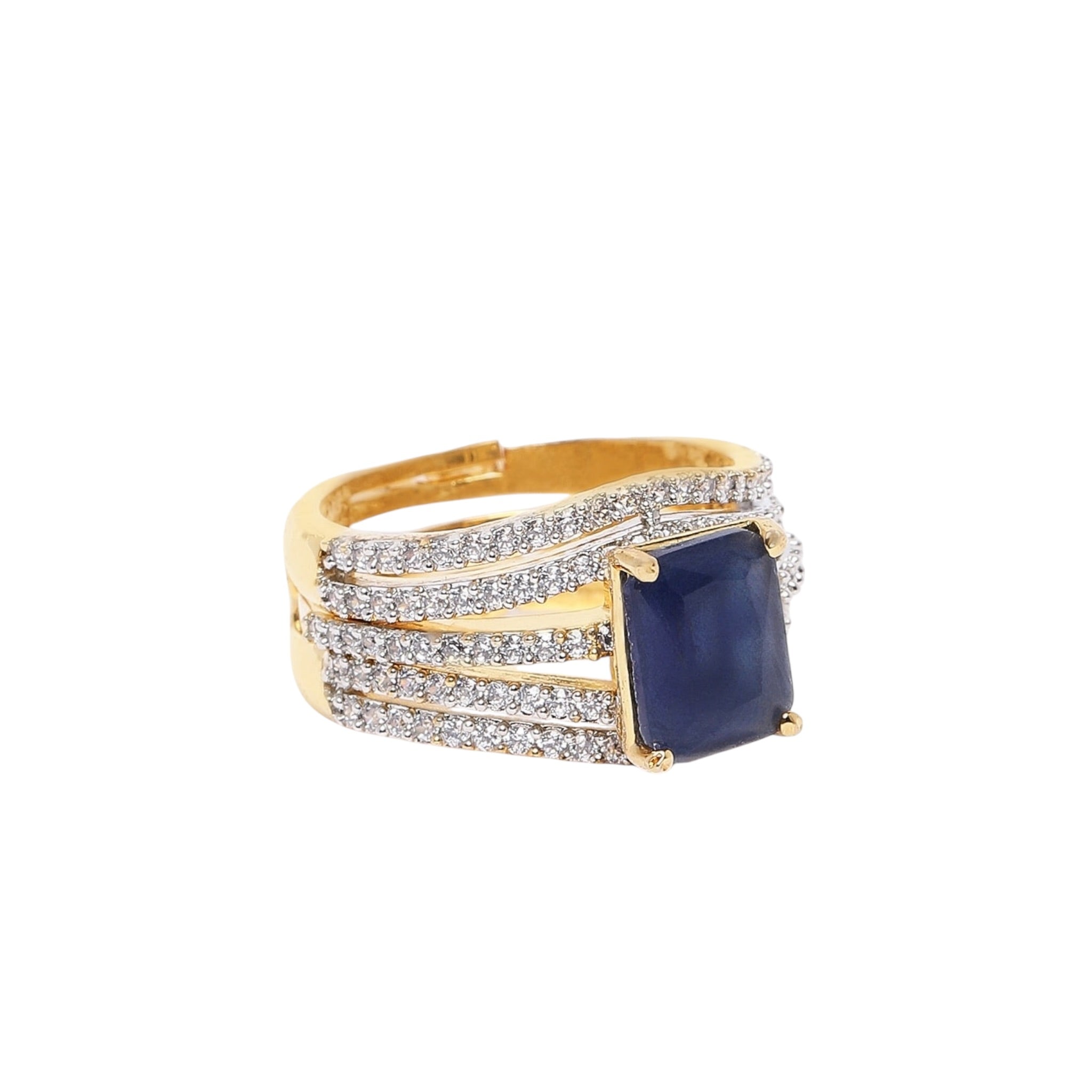 Lavish Giftz Radiant Blue Stone Cubic Zirconia Two-Tone Adjustable Ring
