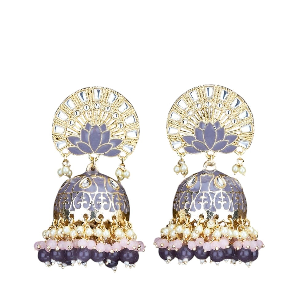 Lavish Giftz Gold Plated Indo Western Meenakari Jhumki Earrings