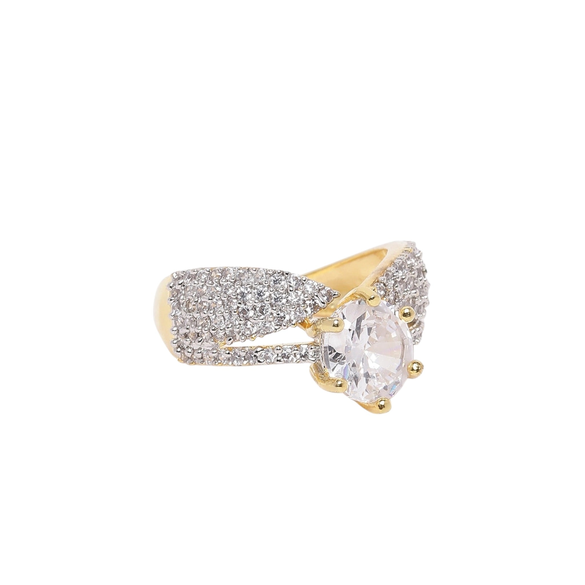 Lavish Giftz Sparkling American Diamond Adjustable Ring with Two-Tone Rhodium Plating