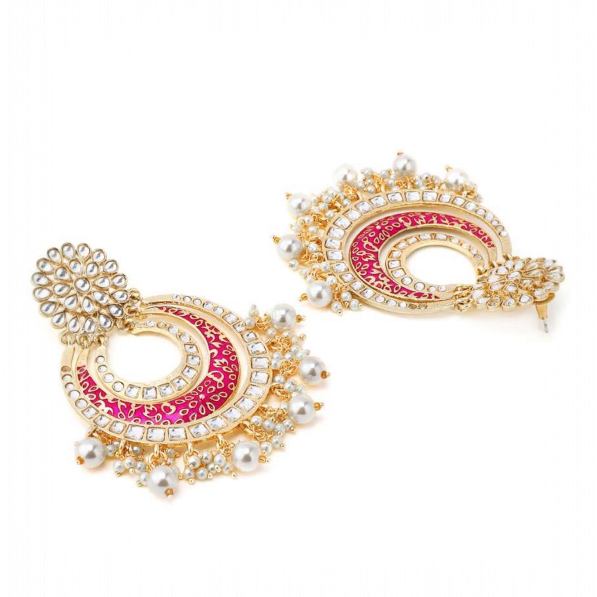 Lavish Giftz Gold Plated Pink Enamelled Meenakari Chandbalis Earrings