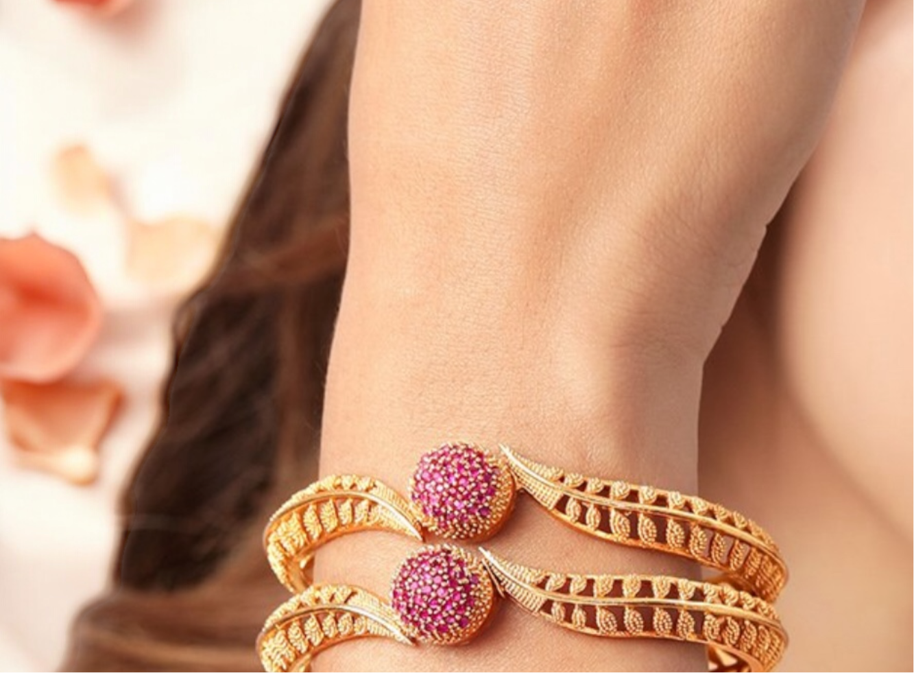Lavish Giftz Gold Plated Ruby Studded Bangles - Set Of 2