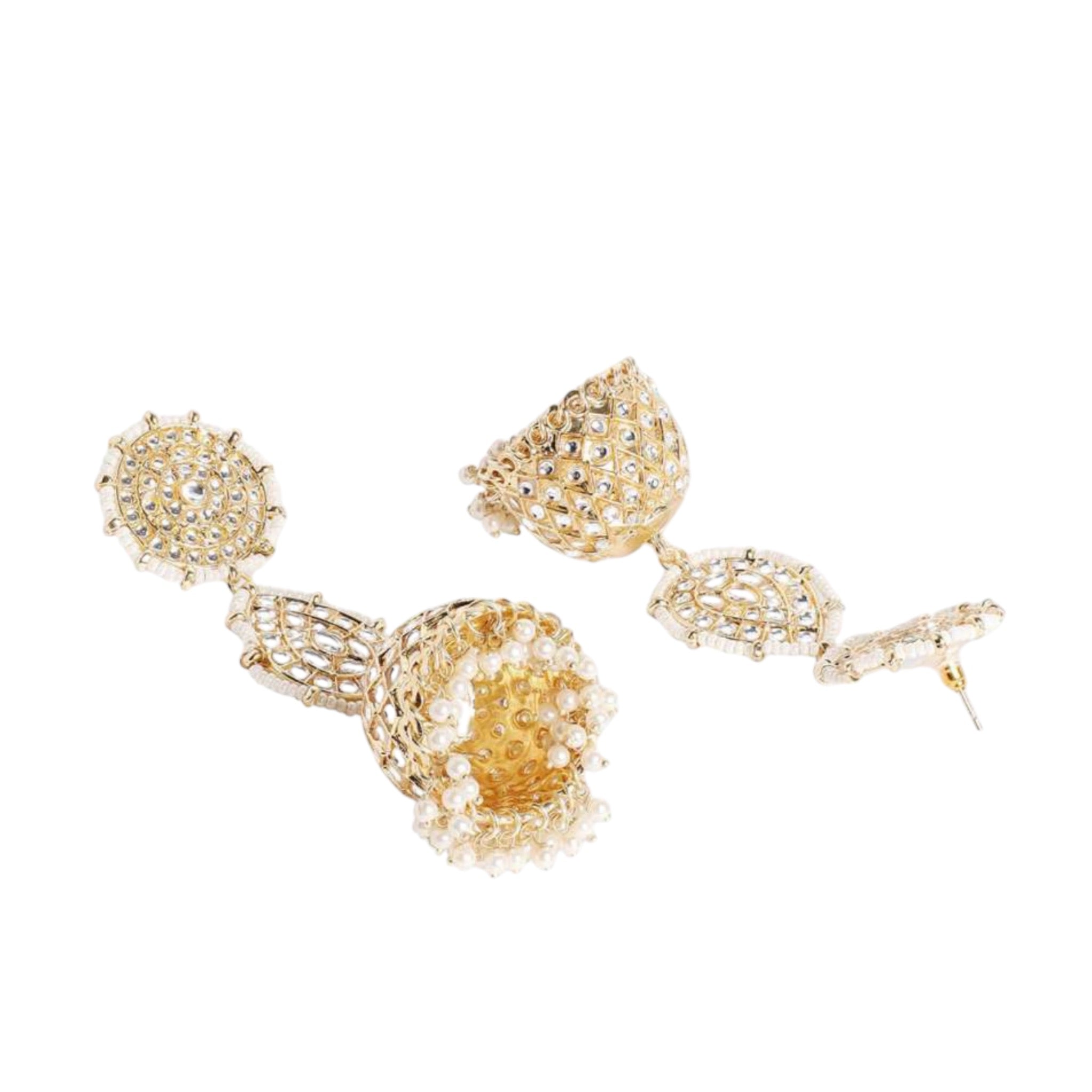 Lavish Giftz Gold Plated Modern Kundan Pearl Jhumkas Earrings