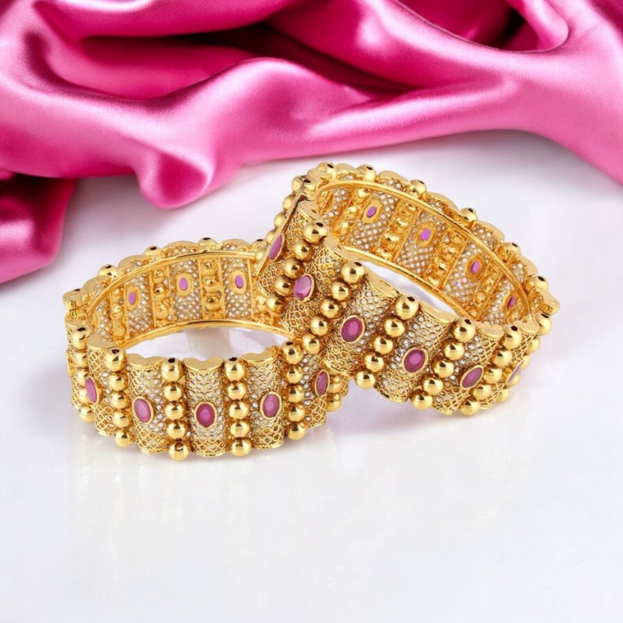 Lavish Giftz Gold Plated Handcrafted Ruby Stone Studded Bangles - Set Of 2