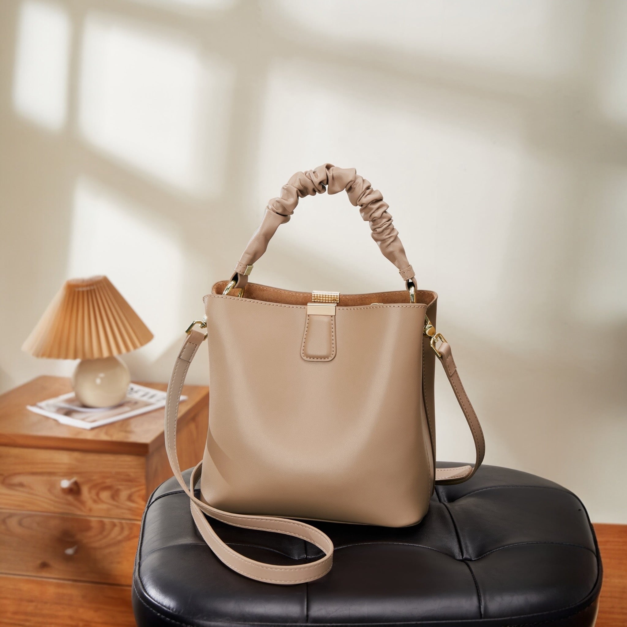 Lavish Giftz Pure Leather Beige Classic Handbag